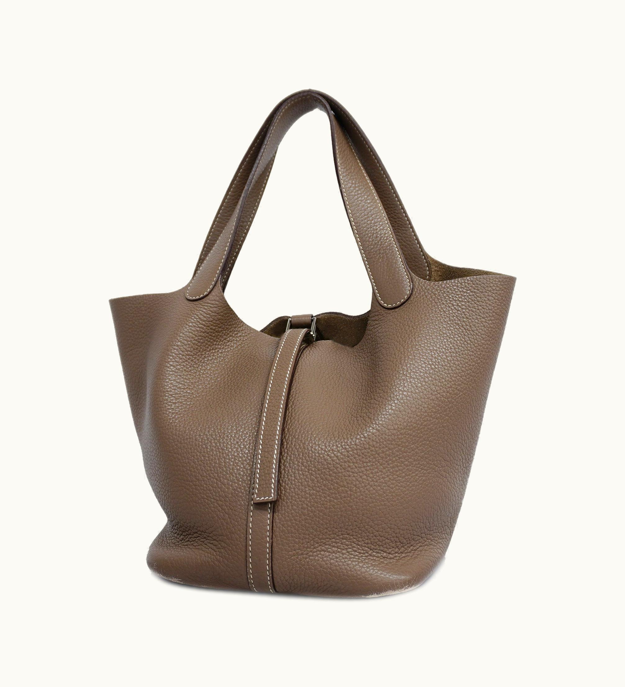 Hermès Hermès   Picotinmm L Engraved Women's Taurillon Clemence Leather Etoupe Gray