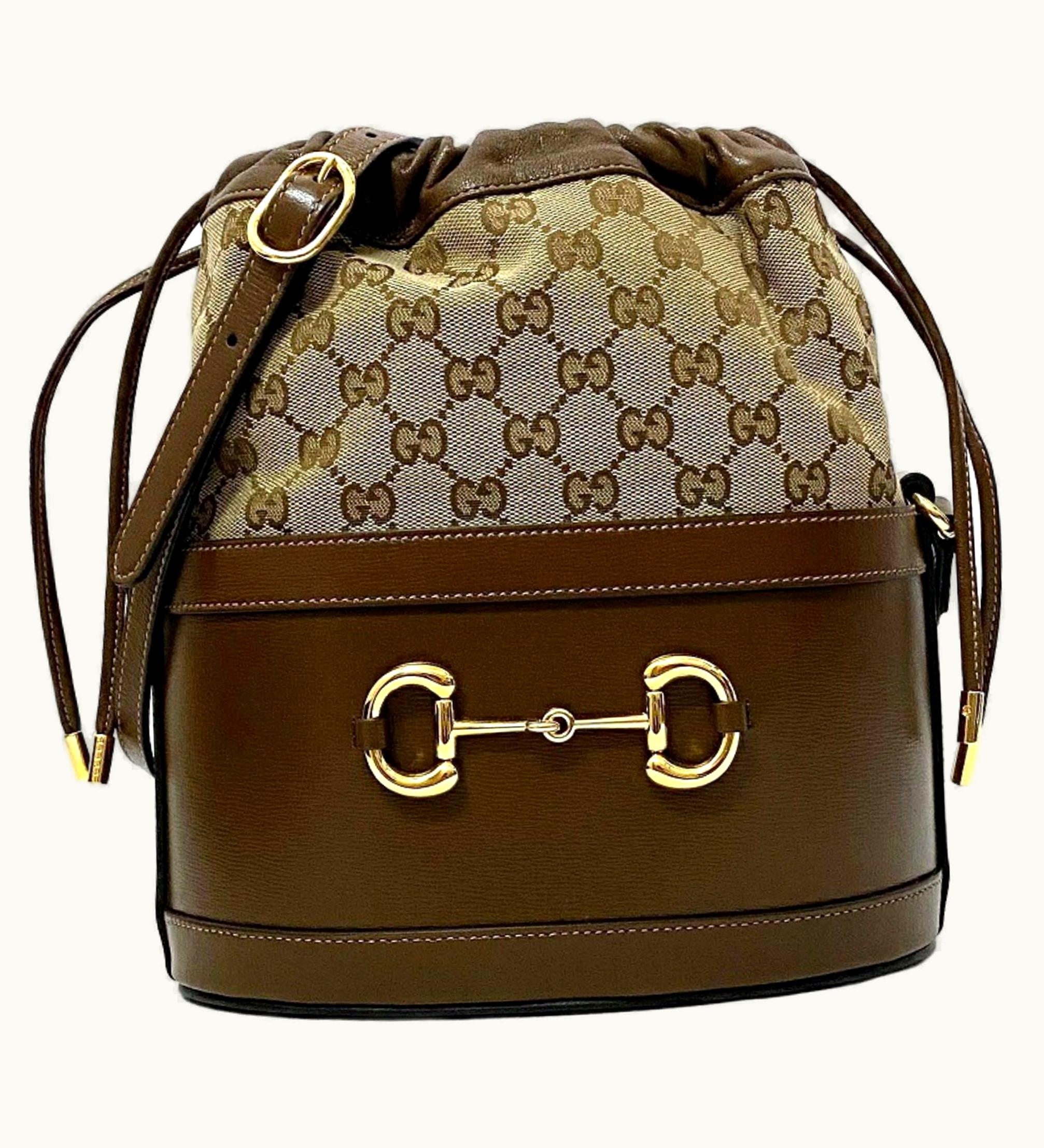 Gucci Gucci Bucket Bag Brown Beige Gold Horsebit 602118 1Dbug 2363 Canvas Leather Gucci GG Shoulder Women's