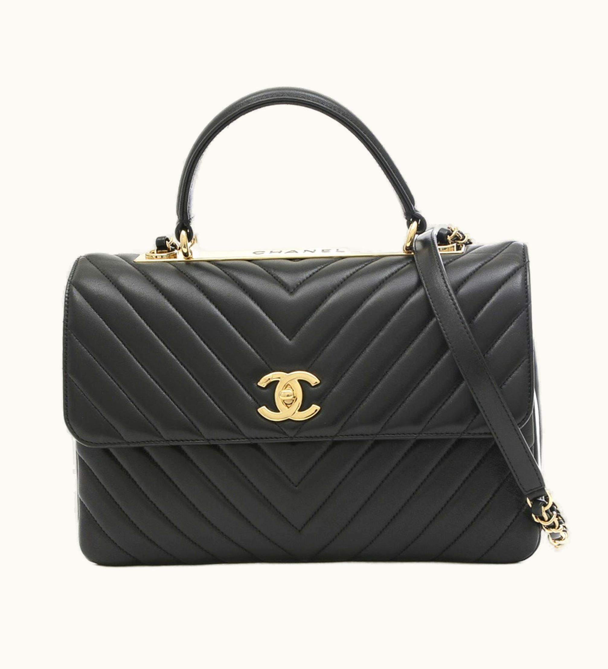 Chanel Chanel Top Handle 2Way Chain Shoulder V Stitch Lambskin Black A69923