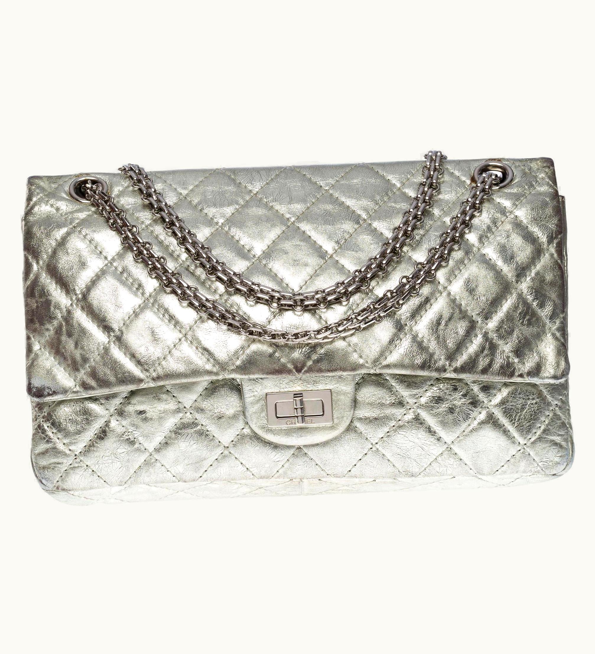 Chanel Chanel Gorgeous 2.55 Double Flap Shoulder Bag In Silver Quilted Leather