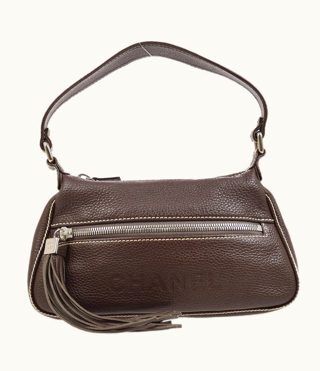 Chanel Chanel 2003-2004 Brown Caviar Embossed Logo Shoulder Bag 02280