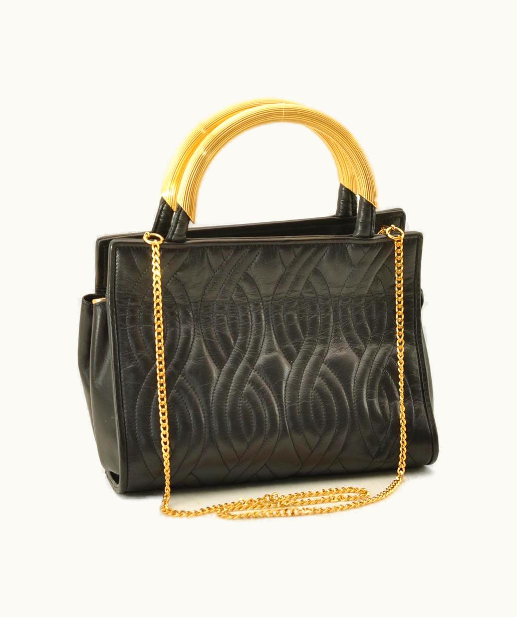 Fendi Fendi Chain Hand Bag Leather 2Way Black