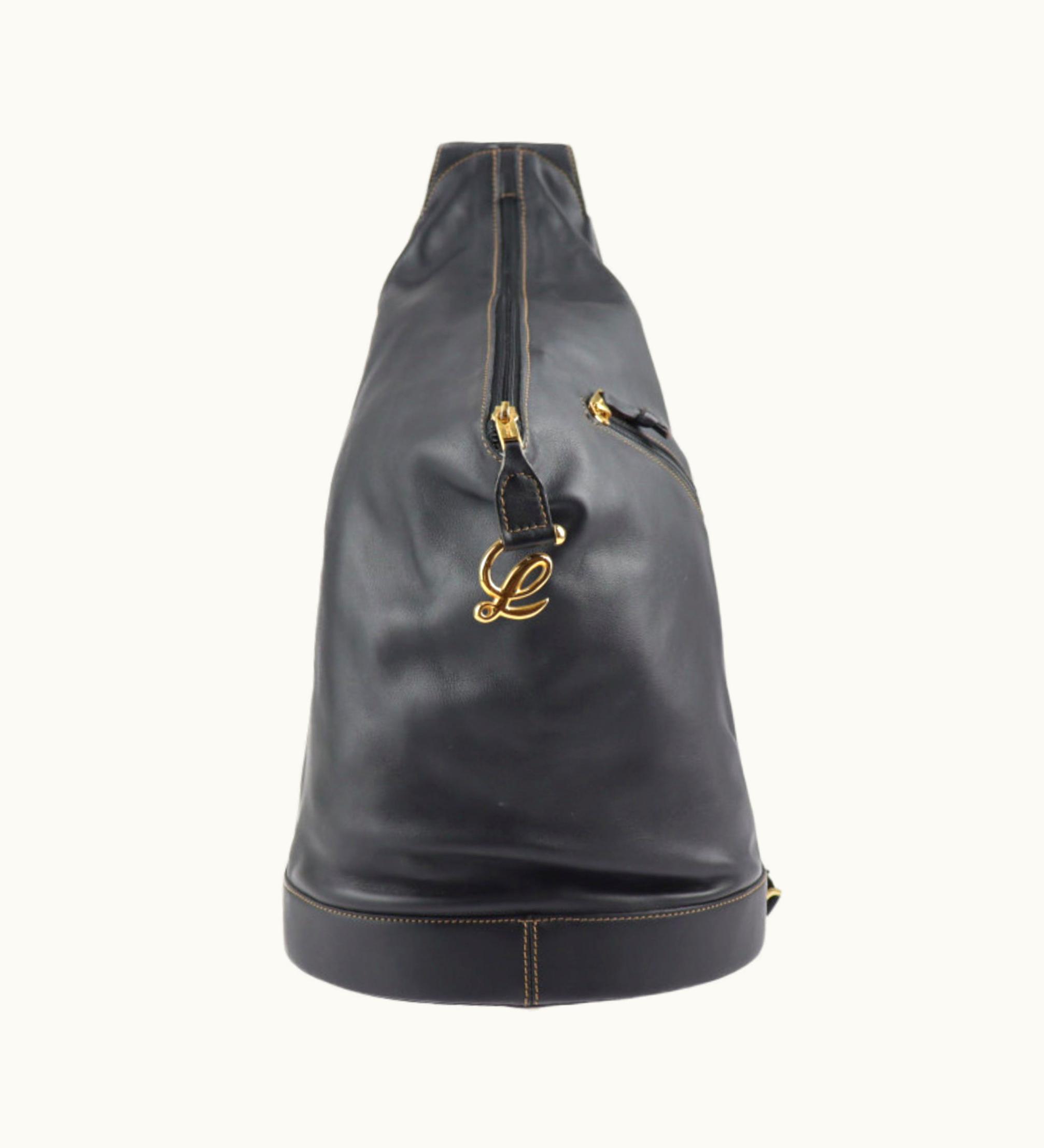 Loewe Loewe Anton Shoulder Bag Leather Black Gold Metal Fittings Crossbody Backpack Anagram