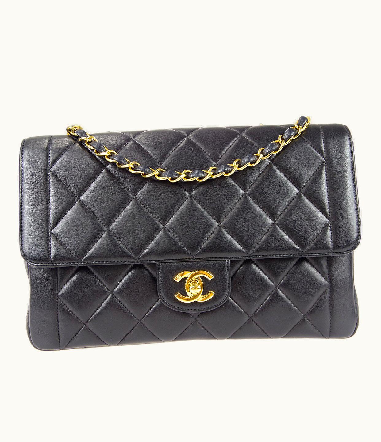 Chanel Chanel Classic Flap Double Chain Shoulder Bag Black Lambskin 67933