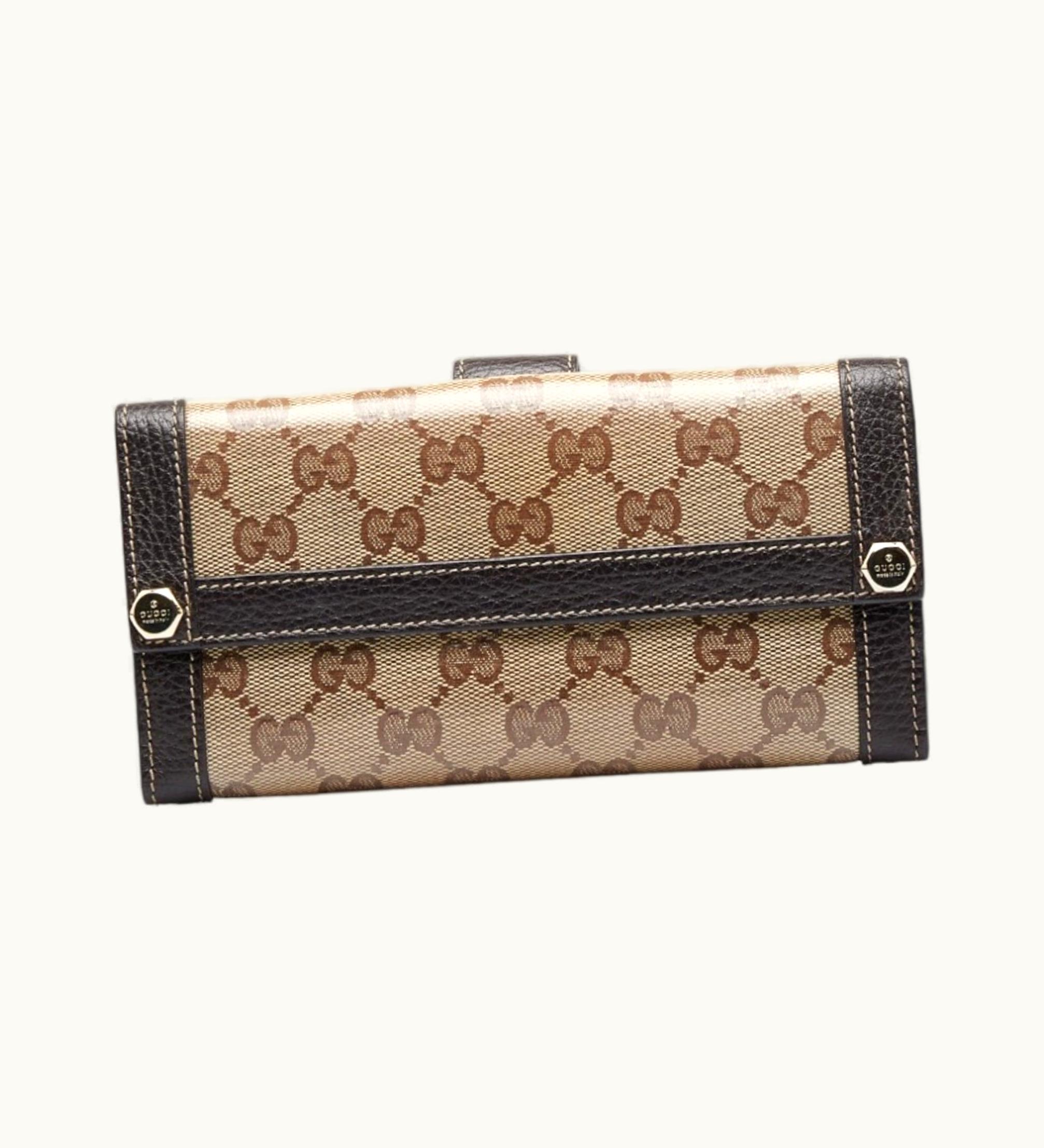Gucci Gucci GG Crystal Long Wallet Double 231839 Beige Brown Pvc Leather Women's