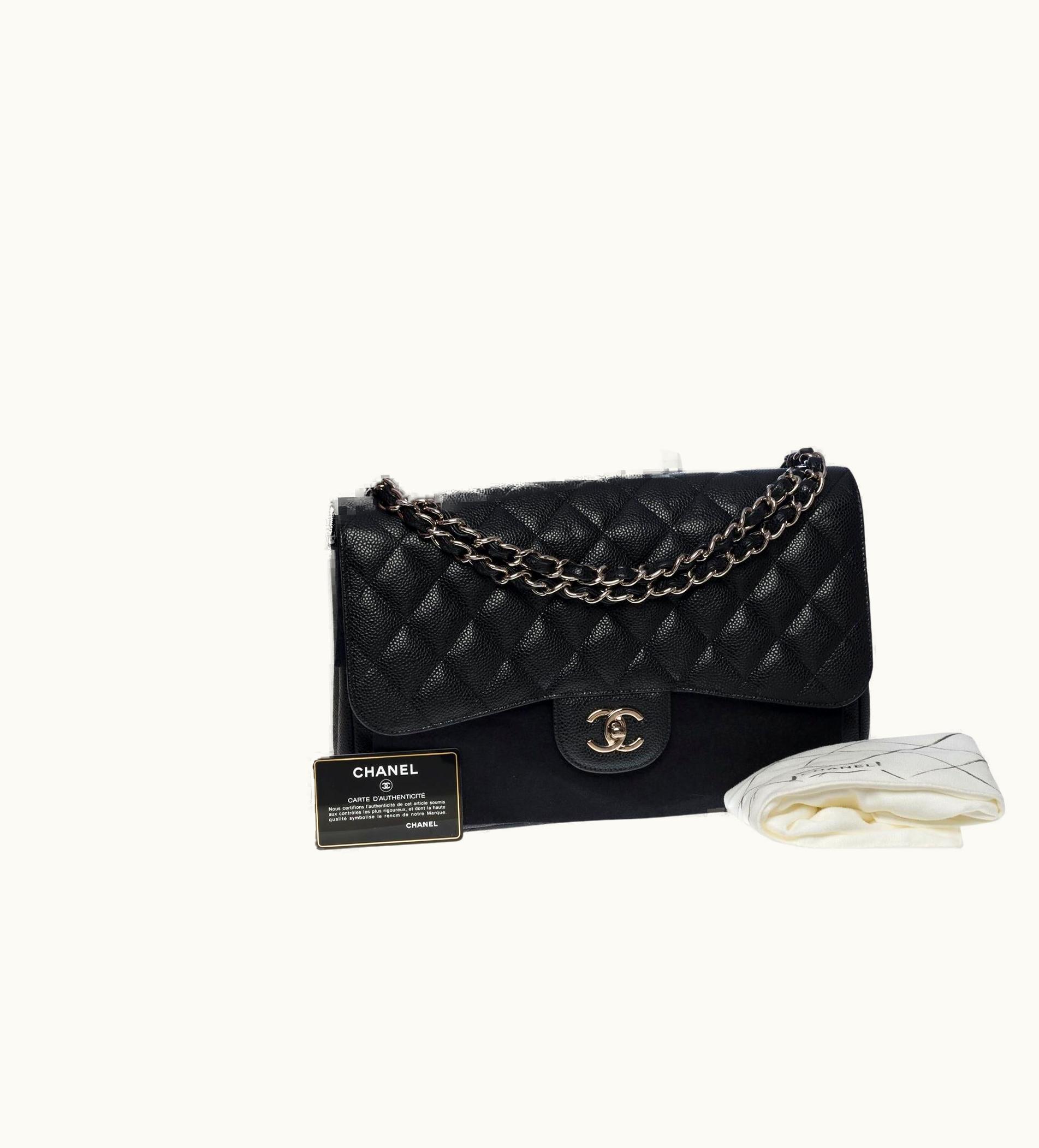 Chanel Chanel Timeless Jumbo Double Flap Bag In Black Quilted Caviar Leather