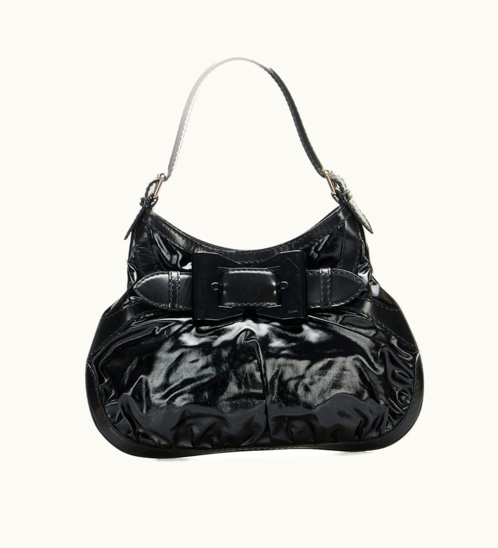 Gucci Gucci Ribbon Handbag Hobo Bag 189885 Black Patent Leather Ladies