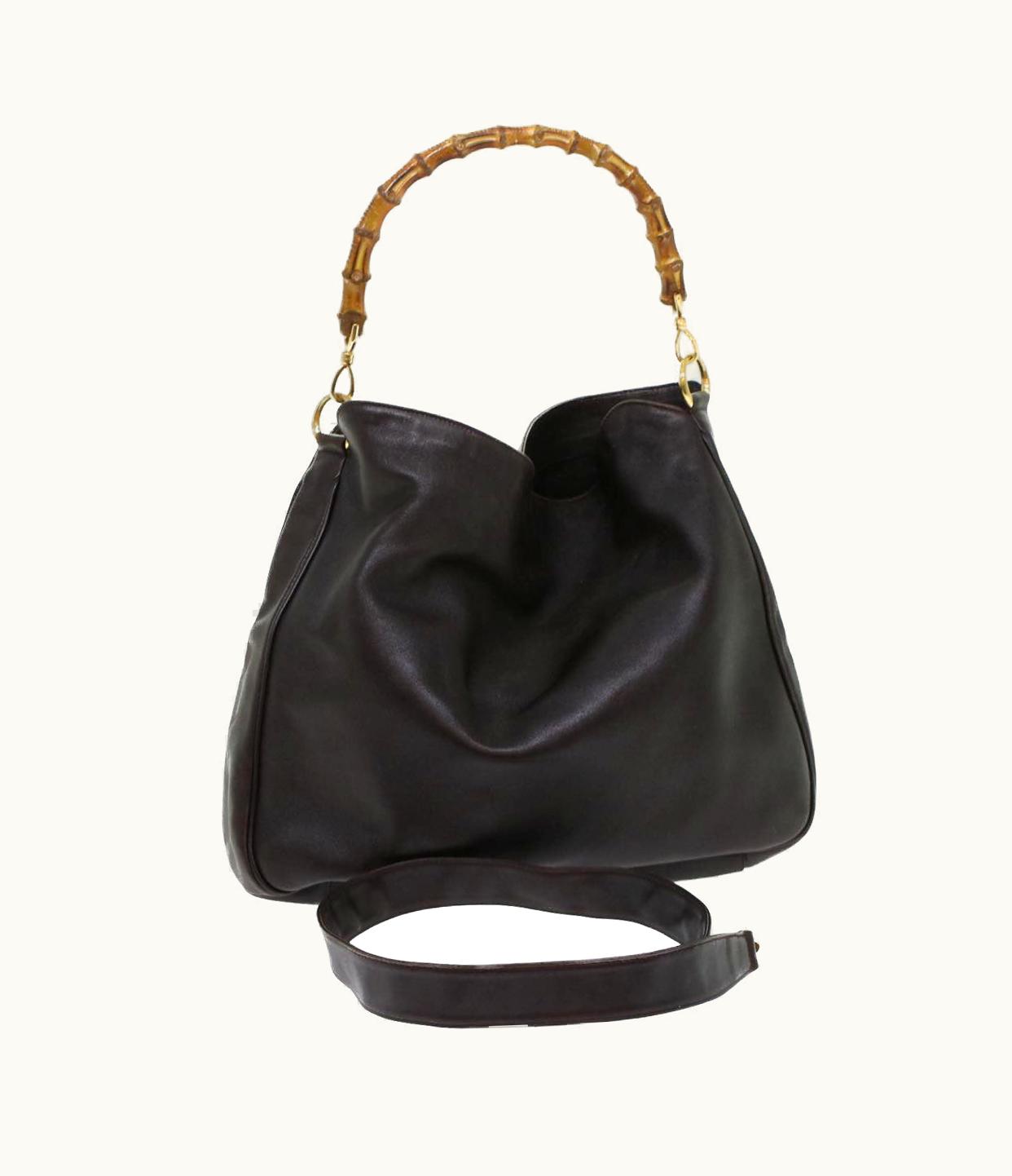 Gucci Gucci Bamboo Hand Bag Leather 2Way Shoulder Bag Brown 0011577