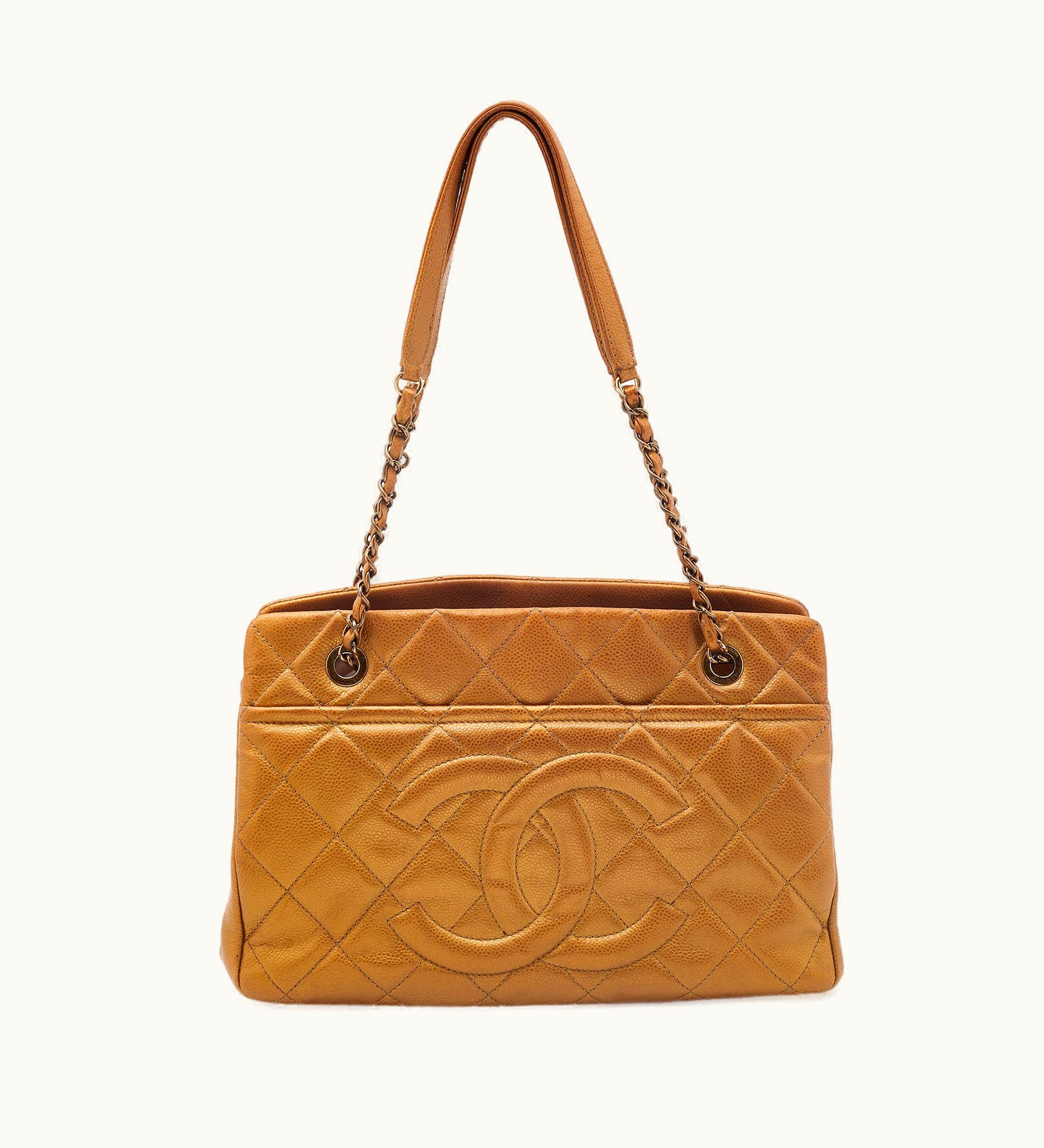 Chanel Chanel Gold Quilted Caviar Leather CC Timeless Tote
