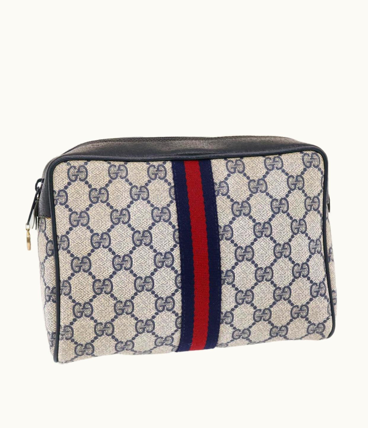 Gucci Gucci GG Canvas Sherry Line Clutch Bag Gray Red Navy 14�E014�E3553