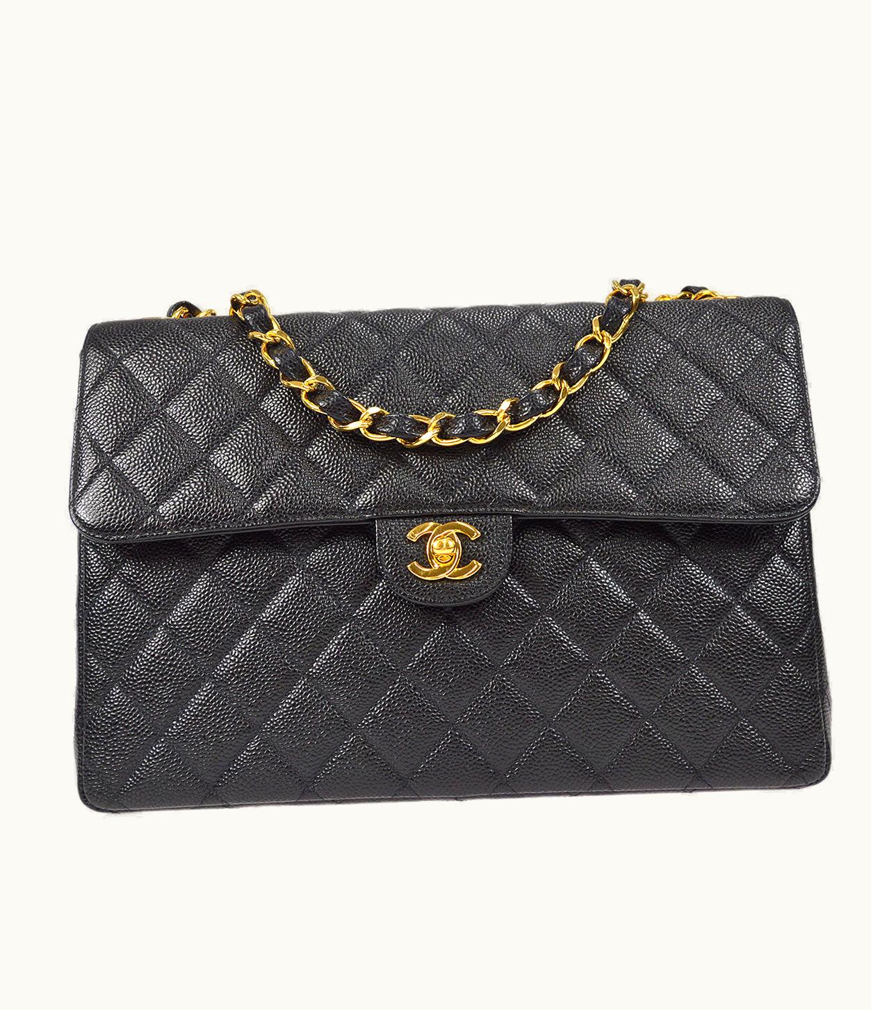 Chanel Chanel Classic Flap Jumbo Double Chain Shoulder Bag Black Caviar 57931