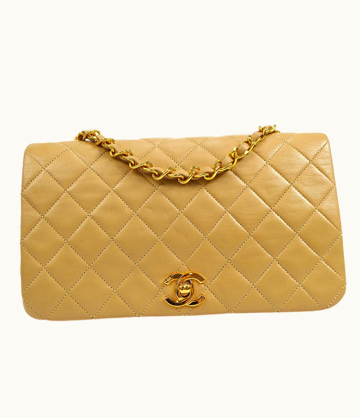 Chanel Chanel 1989-1991 CC Turnlock Full Flap Small Beige Lambskin 17276