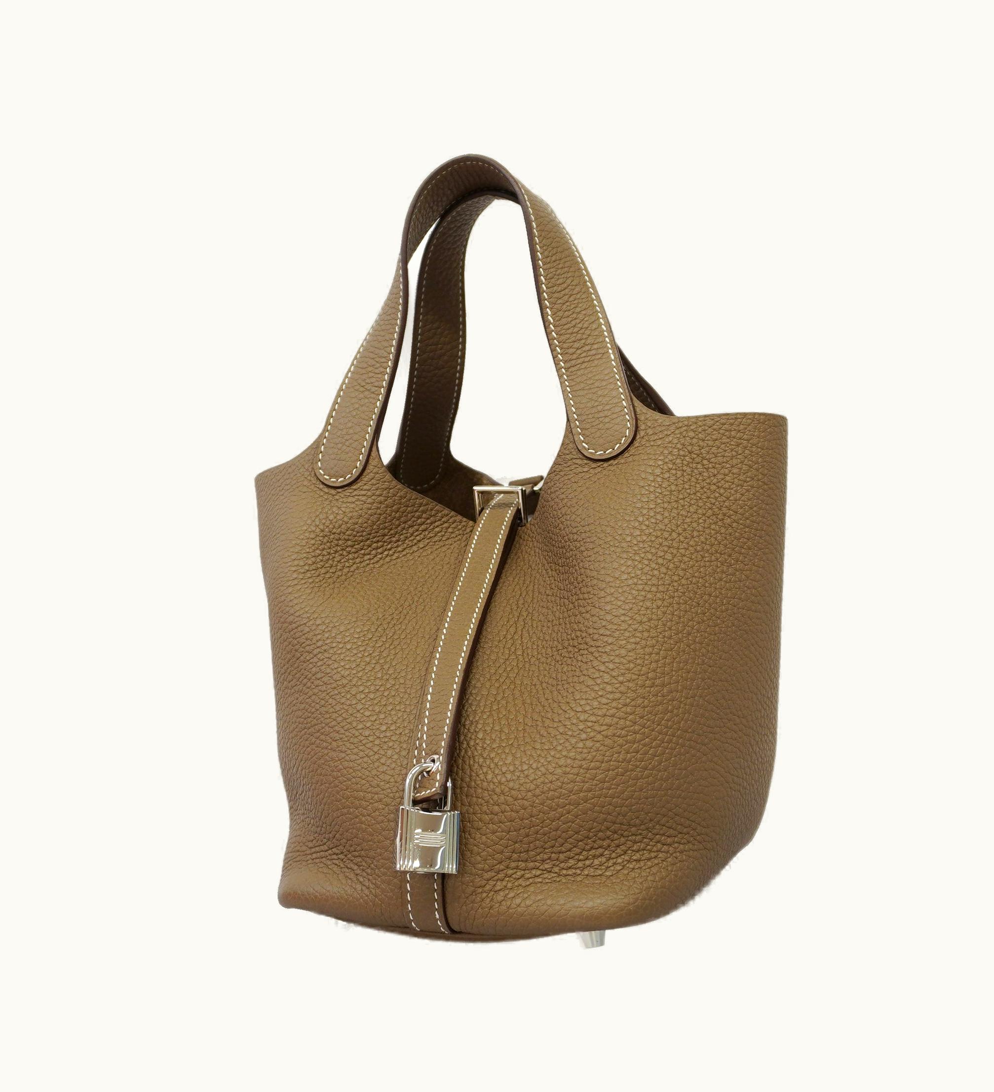 Hermès Hermès Picotin Lock PM U Engraved Women's Taurillon Clemence Leather Etoupe Gray