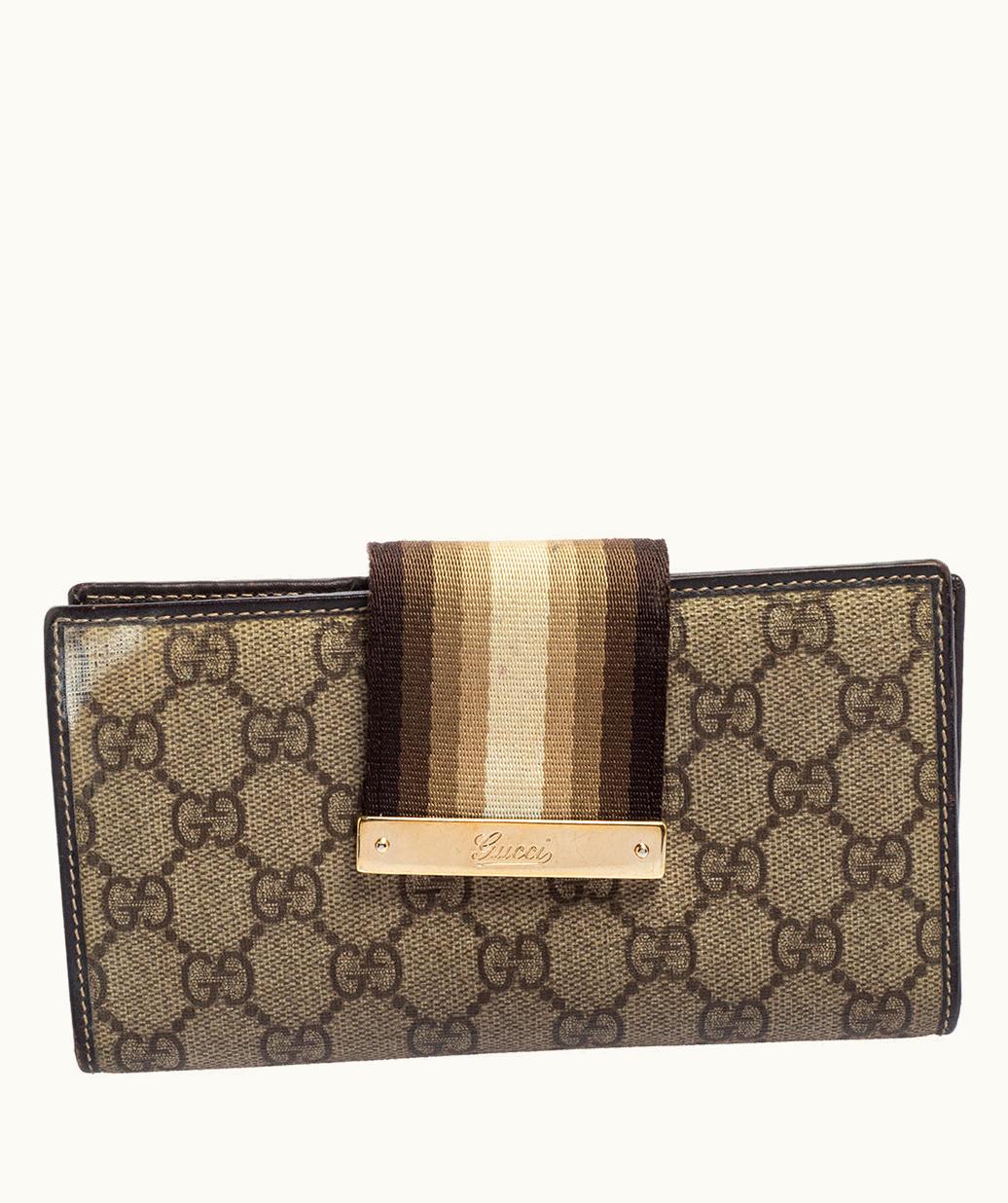 Gucci Gucci Beige GG Supreme Canvas Vintage Web Continental Wallet