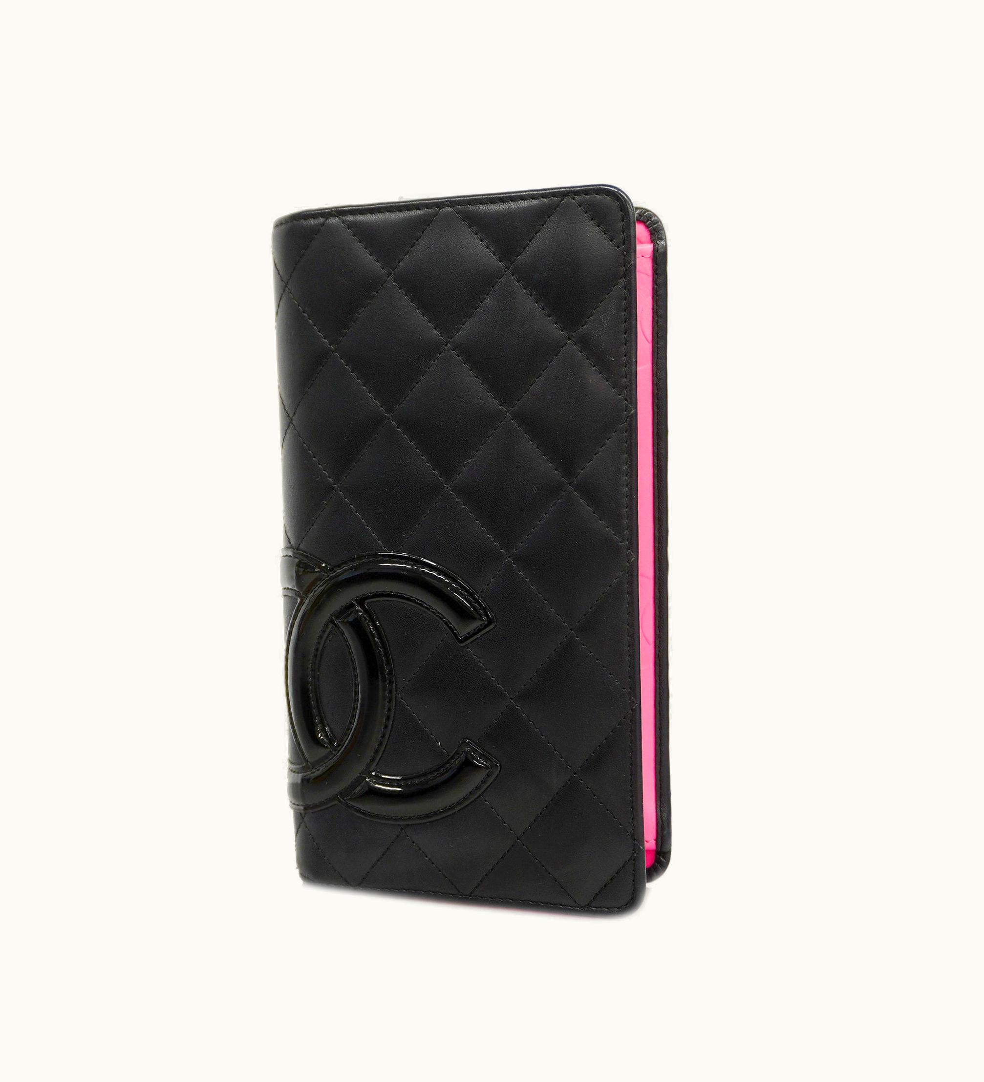 Chanel Chanel Cambon Long Wallet Silver Metal Fittings Lambskin Black, Pink