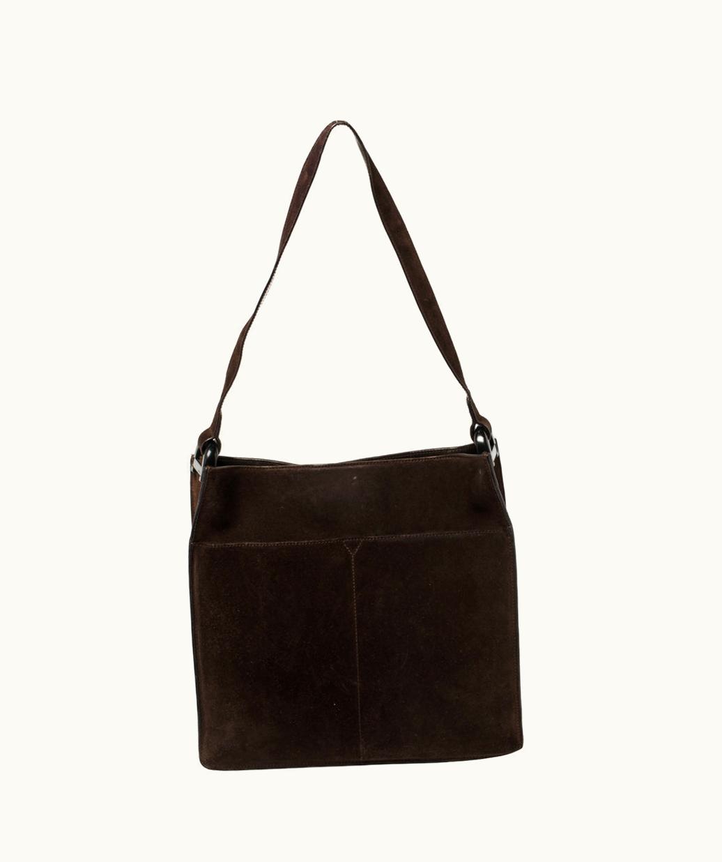 Gucci Gucci Vintage Double Pocket Shoulder Bag in Mocha Brown Suede