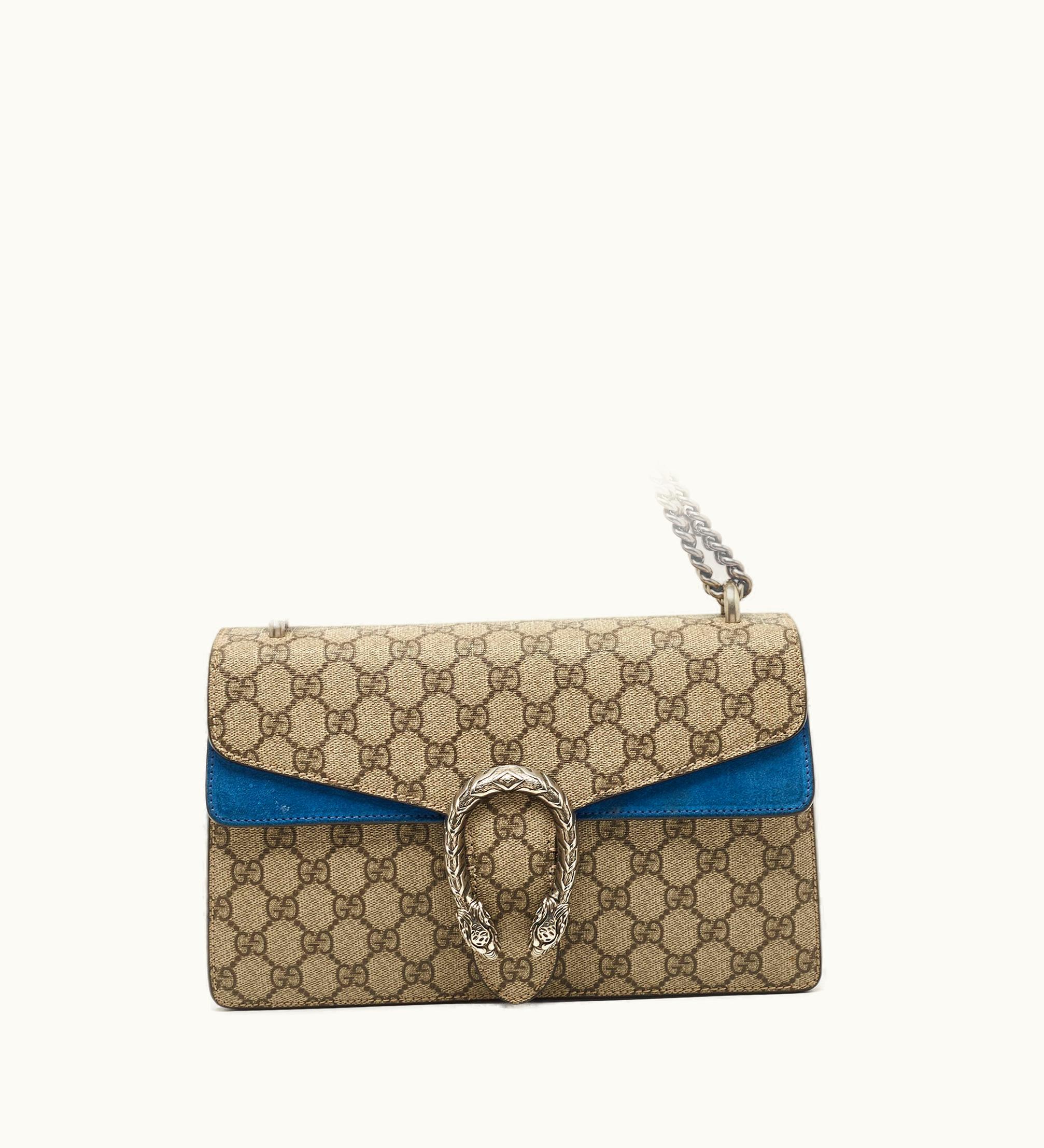 Gucci Gucci Blue/Beige GG Supreme Canvas And Suede Small Dionysus Shoulder Bag