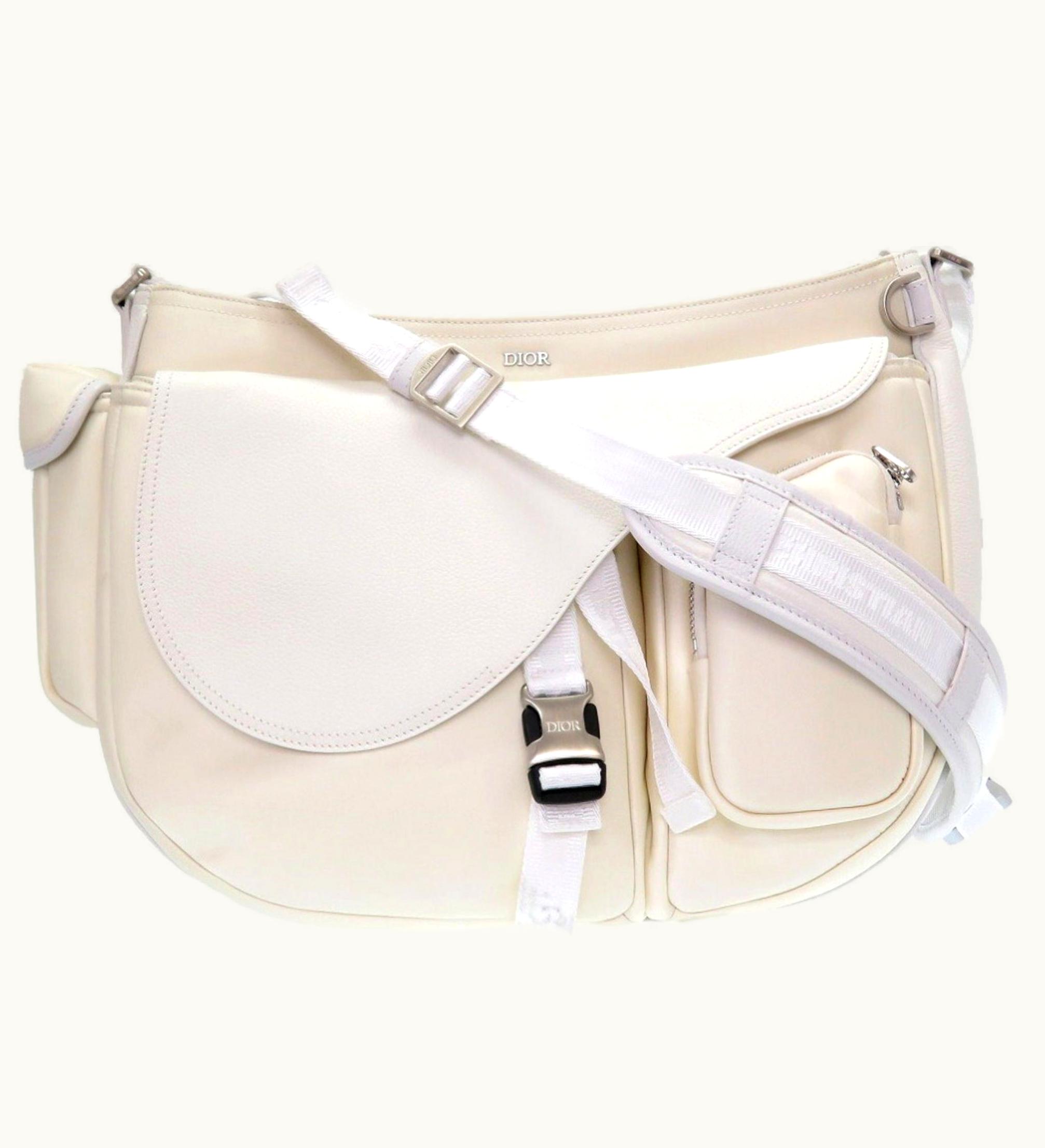 Dior Dior Christian Dior Dior Saddle Soft Bag Roller Coaster Leather Canvas White Shoulder