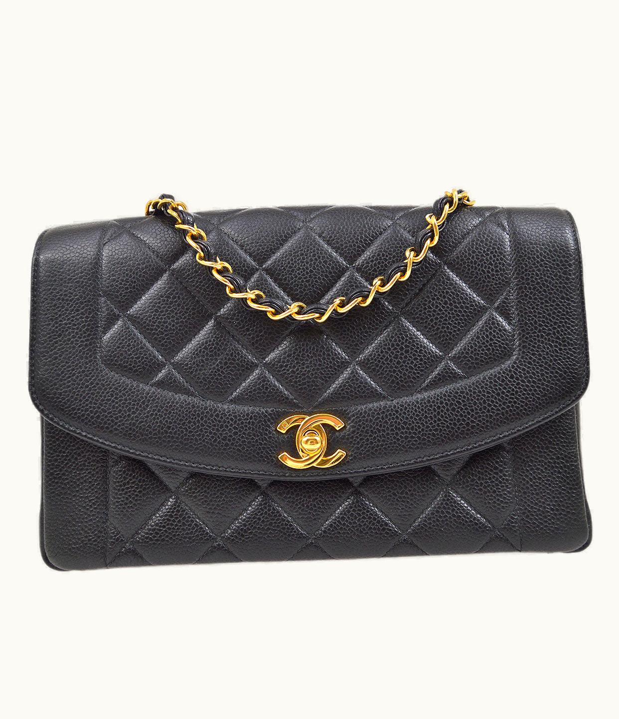 Chanel Chanel 1996-1997 Black Caviar Tall Diana Medium 82676