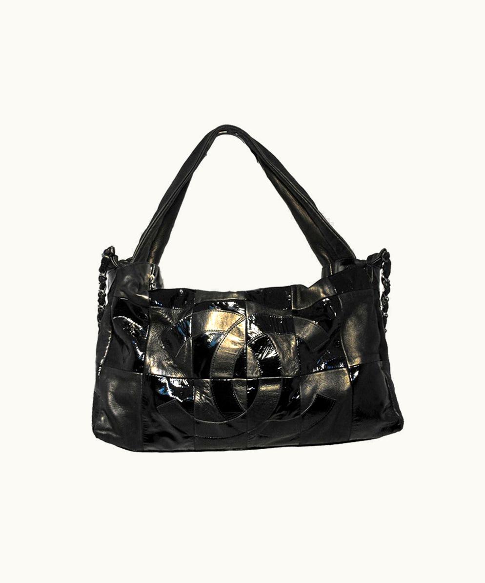 Chanel Chanel Black Checkered Leather Shoulder Bag Shopper Tote