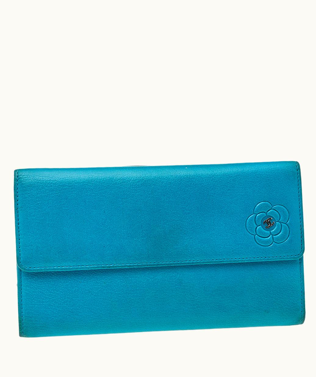 Chanel Chanel Turquoise Leather CC Camellia Flap Continental Wallet
