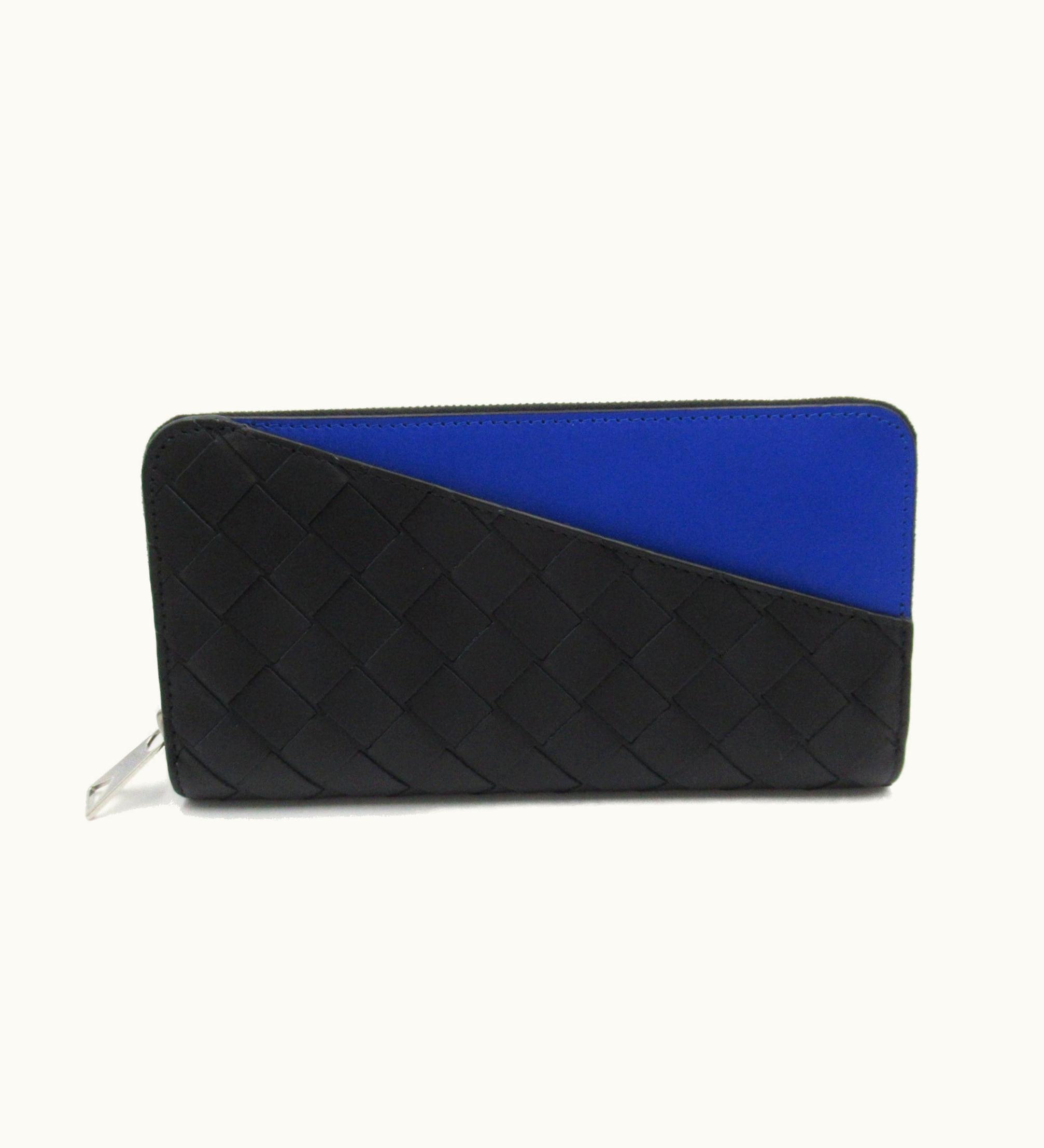 Bottega Veneta Bottega Veneta 639856-VCPQ7/1015 Round Wallet Black Blue Leather