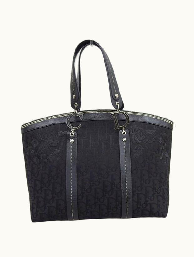 Dior Dior Trotter Pattern Flower Line Tote Bag Black