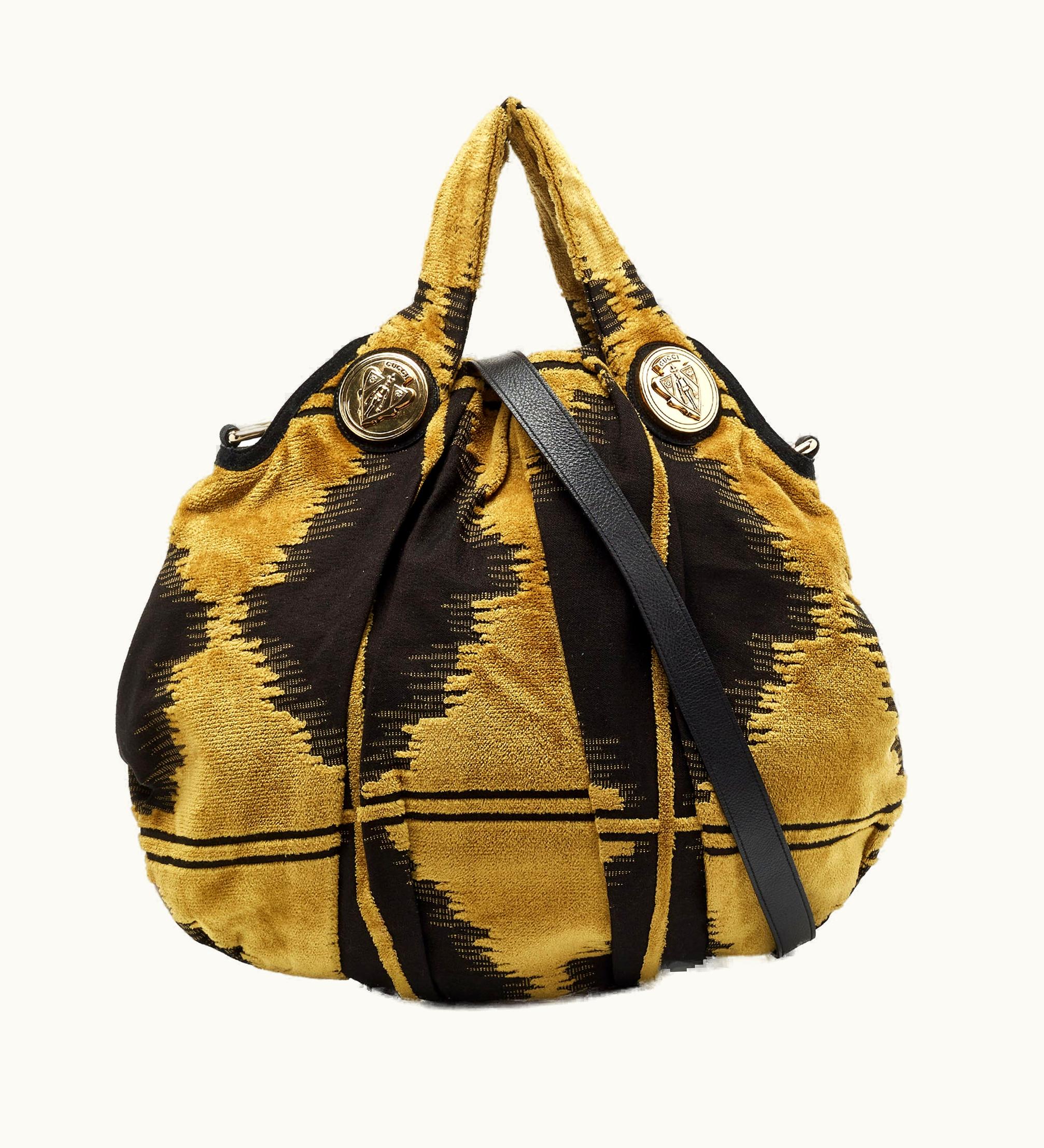 Gucci Gucci Yellow/Black Pleated Fabric And Suede Large Hysteria Hobo