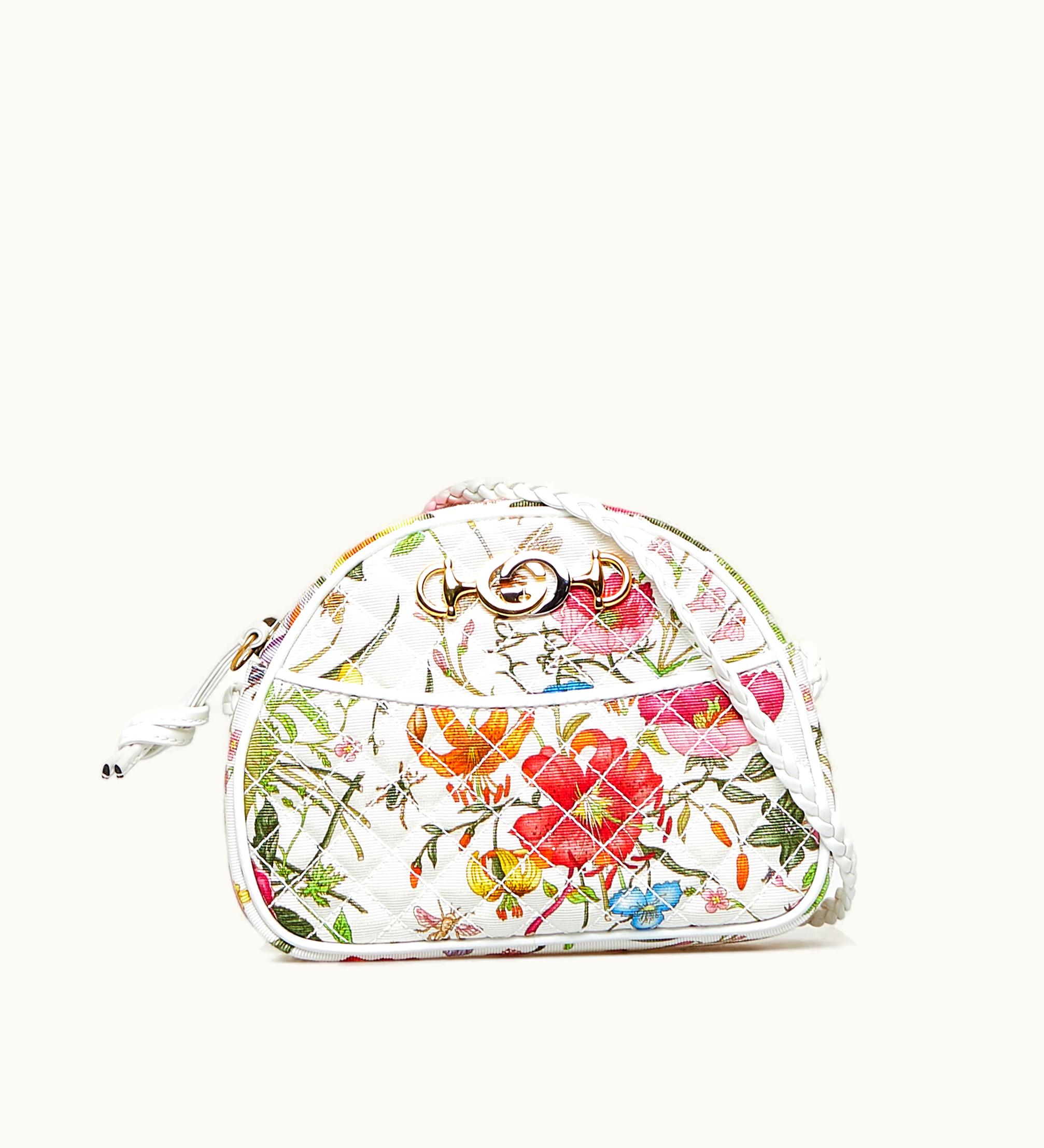 Gucci Gucci Flora Trapuntata Mini Canvas Crossbody Bag