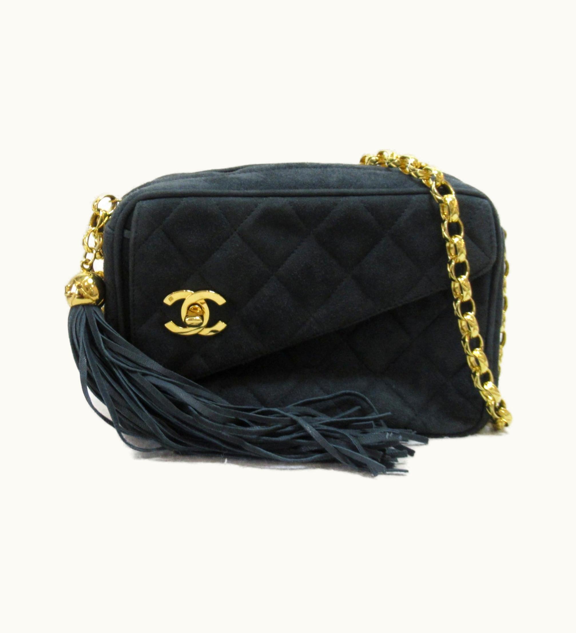 Chanel Chanel Chainshoulder Bag Green Dark Green Suede Velor