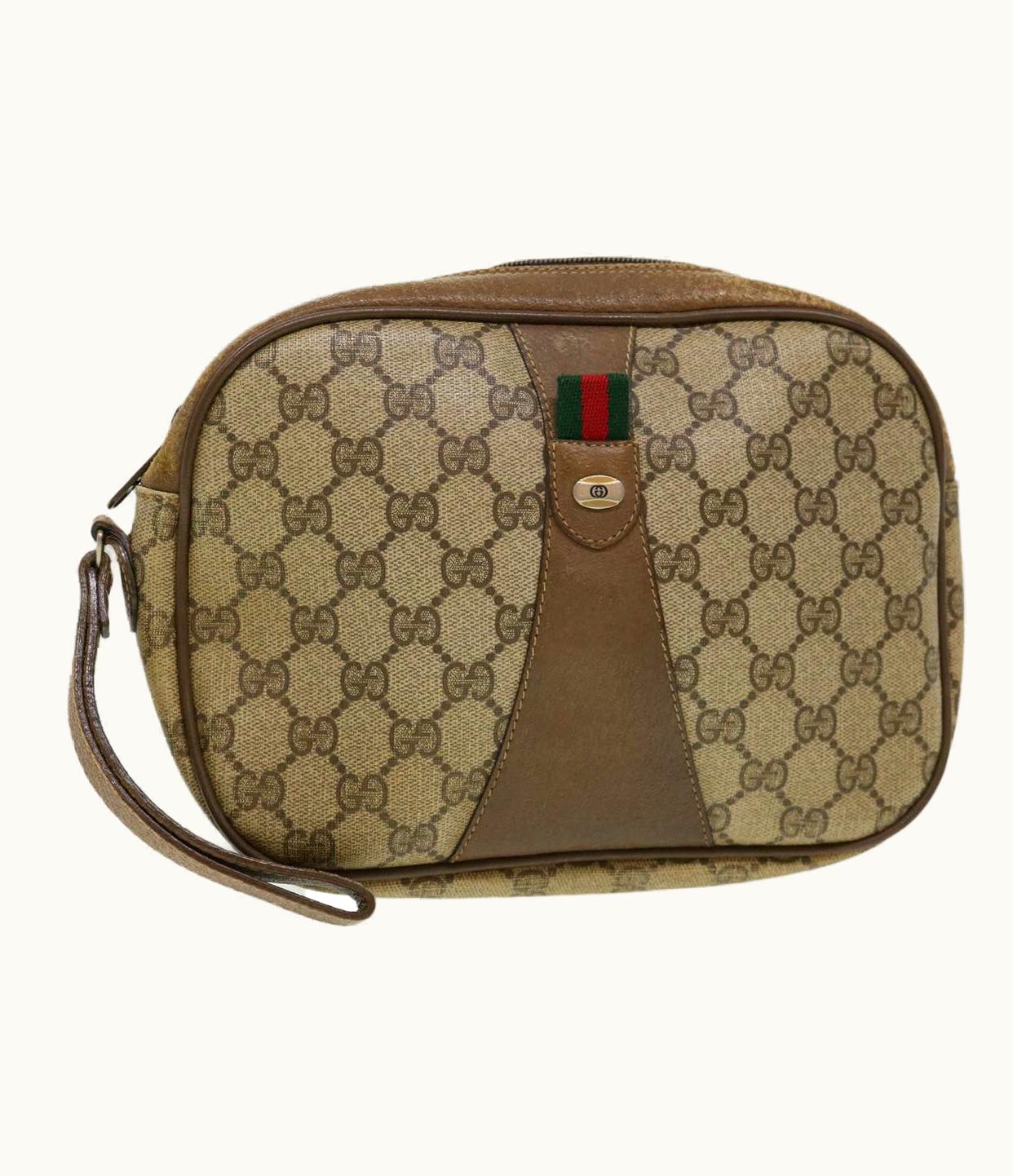 Gucci Gucci GG Canvas Web Sherry Line Clutch Bag Beige Red Green Luxury Clutch Bag