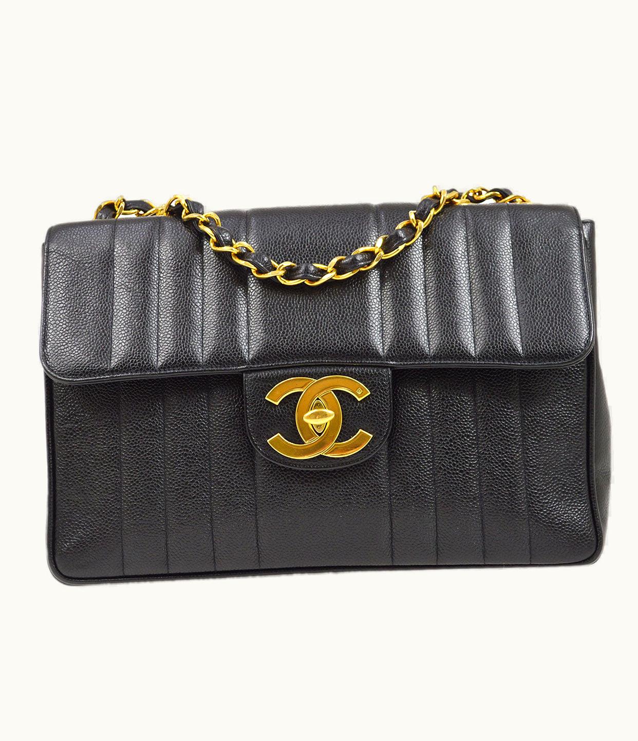 Chanel Chanel 1994-1996 Black Caviar Vertical Classic Flap Jumbo 73576
