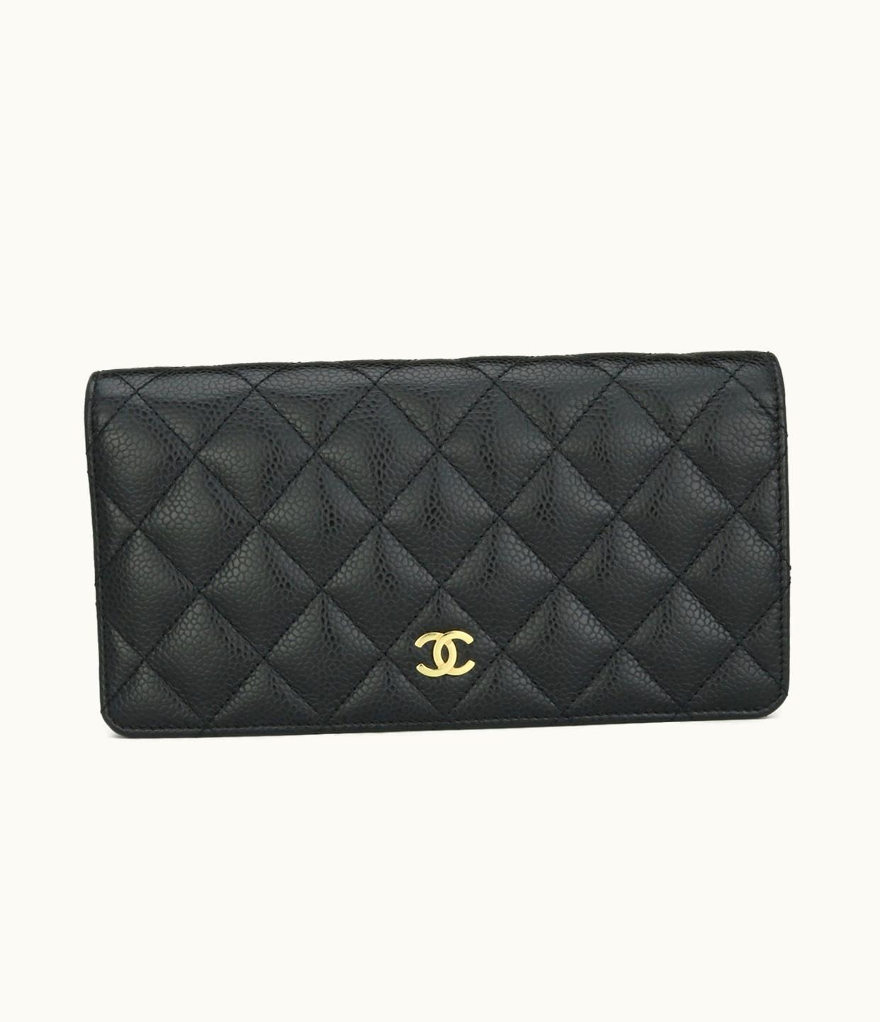 Chanel Chanel Quilted Classic Long Flap Yen Wallet Black Caviar Gold Hardware 2017