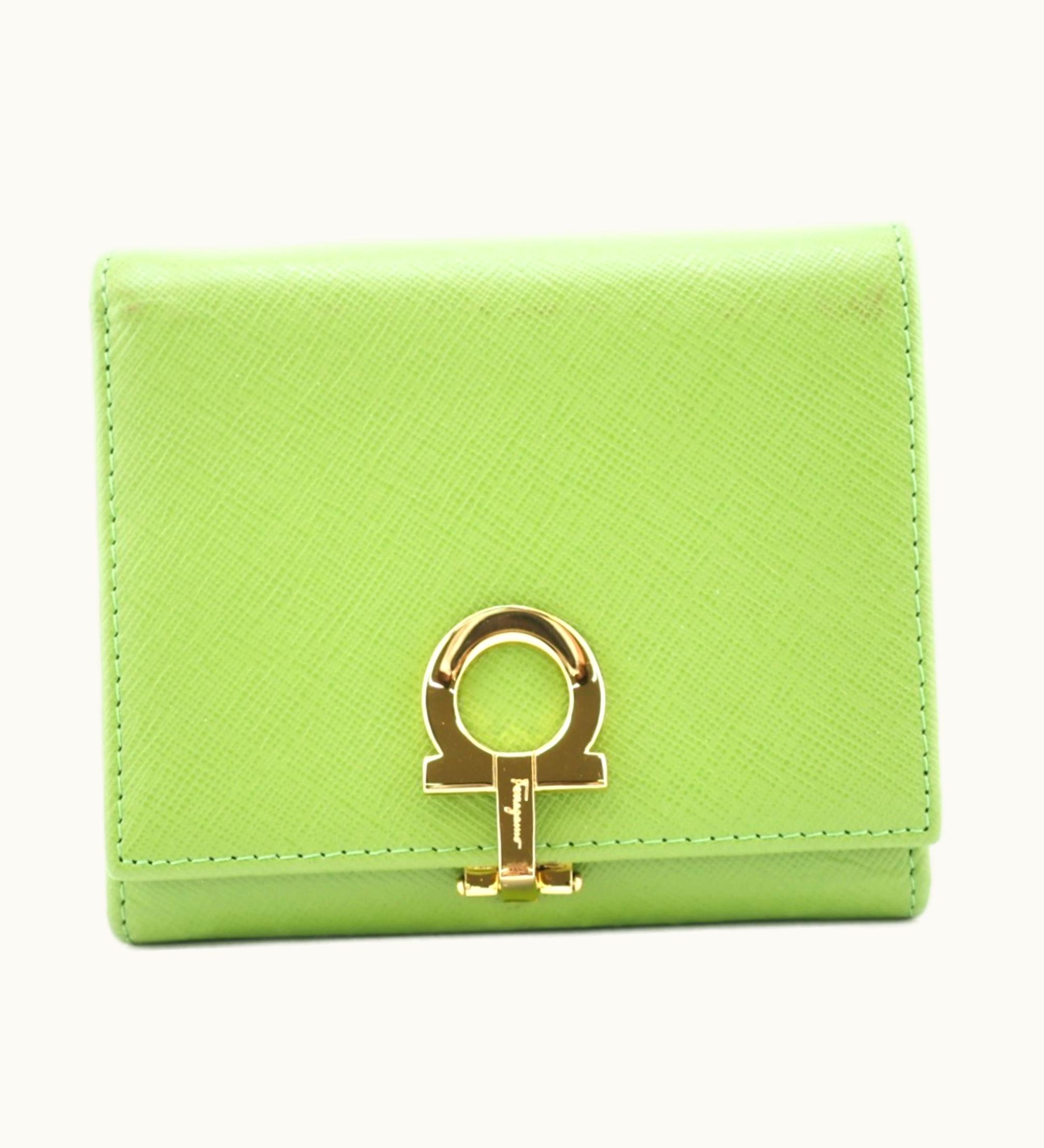 Salvatore Ferragamo Salvatore Ferragamo/ Gancini Trifold Wallet Green Ladies