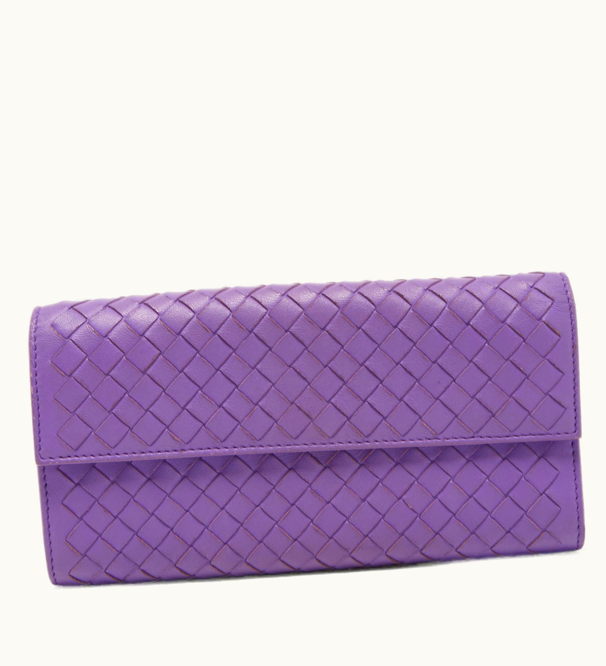 Bottega Veneta Bottega Veneta Purple Intrecciato Leather Flap Continental Wallet