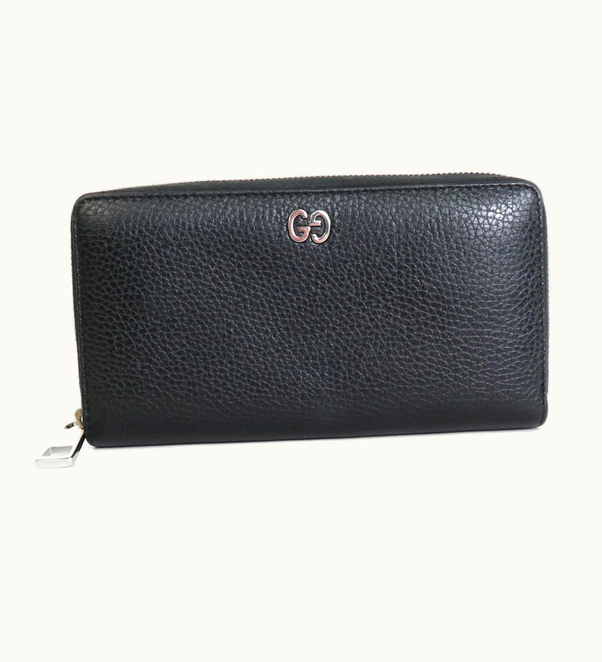 Gucci Gucci Round Zipper Long Wallet Leather Black Unisex 473928 H29455A