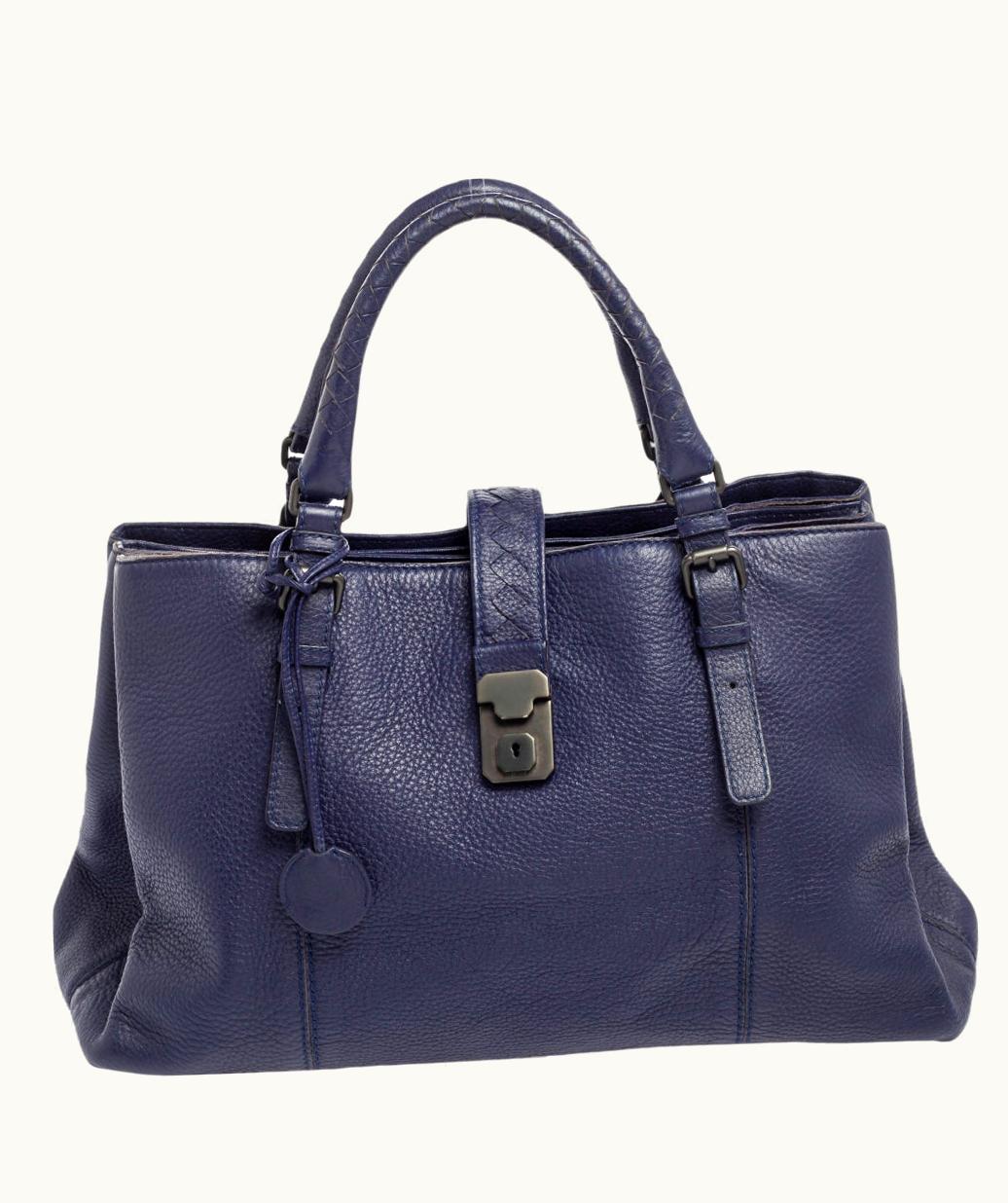 Bottega Veneta Bottega Veneta Blue Cervo Leather Medium Roma Tote