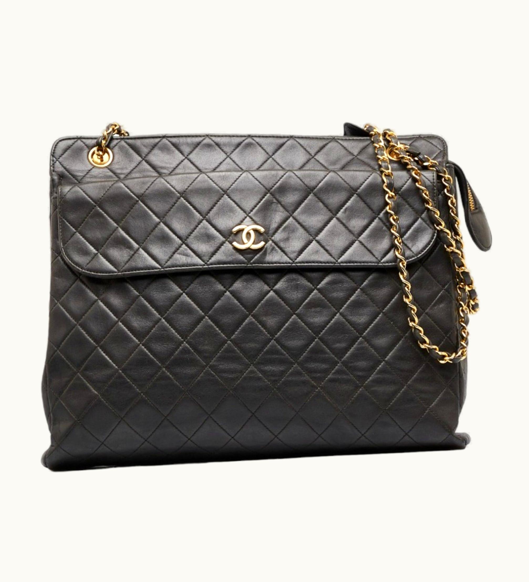 Chanel Chanel Matelasse Here Mark Chain Shoulder Bag Tote Black Gold Lambskin Ladies