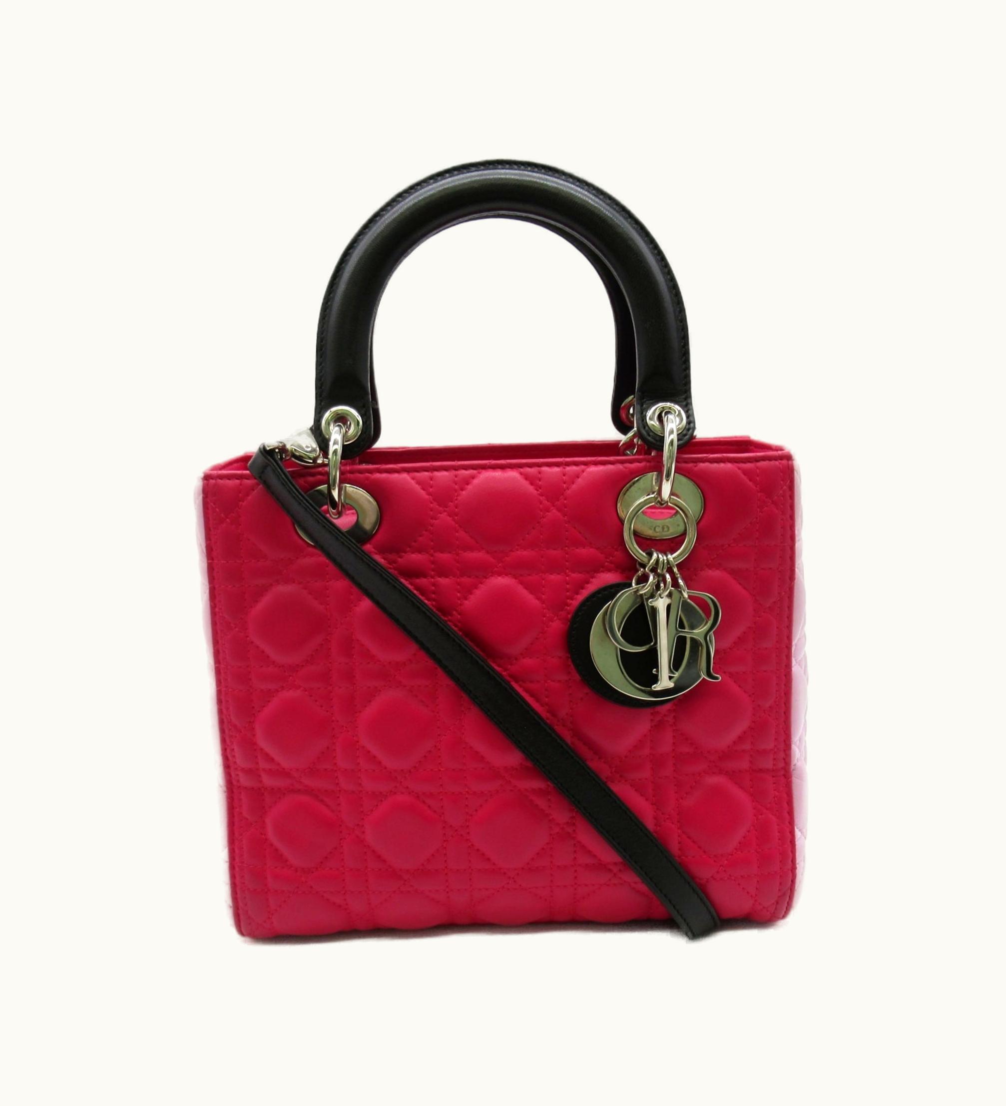 Dior Dior Lady Dior Tote Pink Black Lambskin [Sheep Leather]
