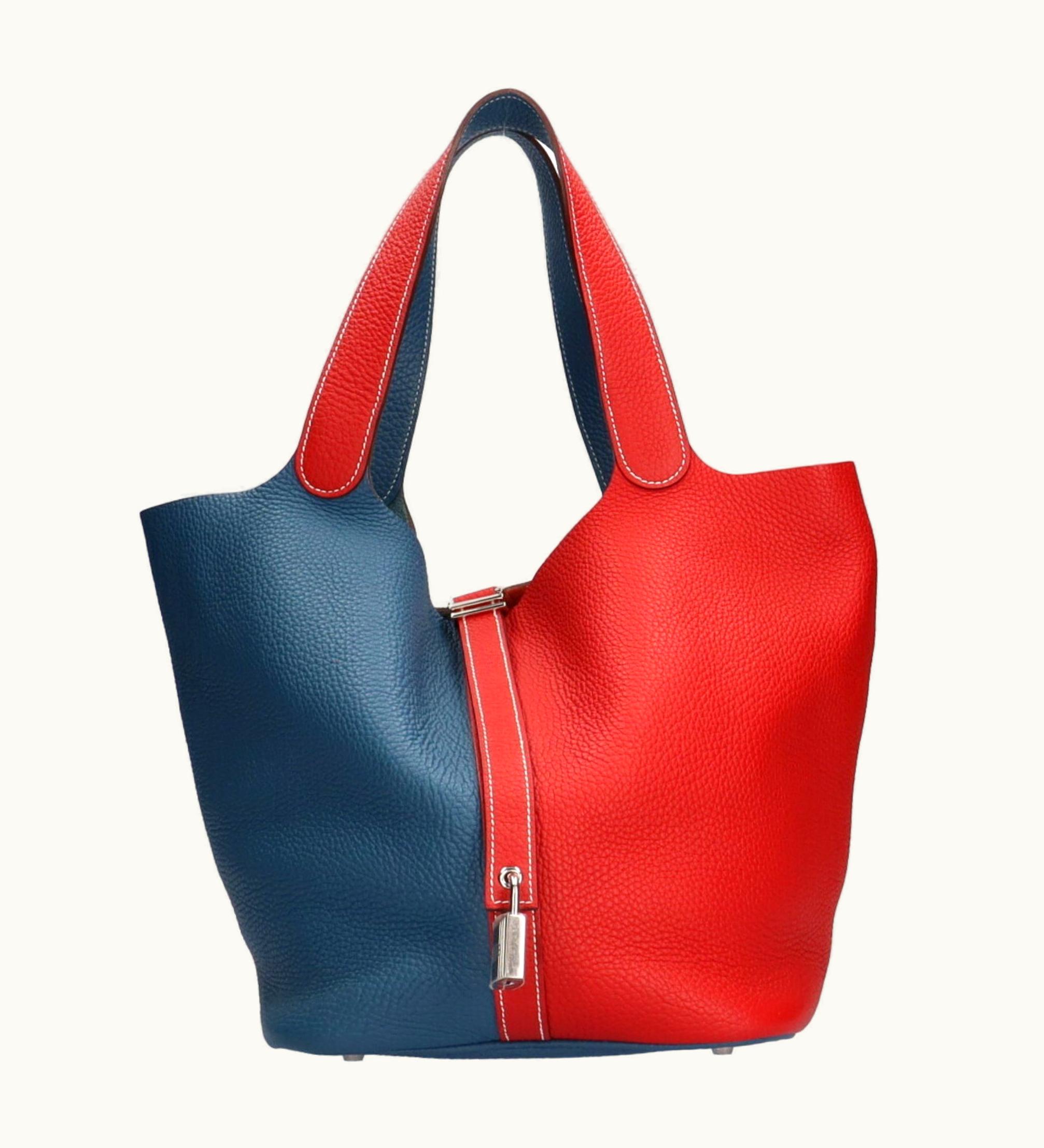 Hermès Hermès GM Picotin Lock Shoulder Bag Taurillon Clemence Blue Thalasso/Rouge Kazak Women's