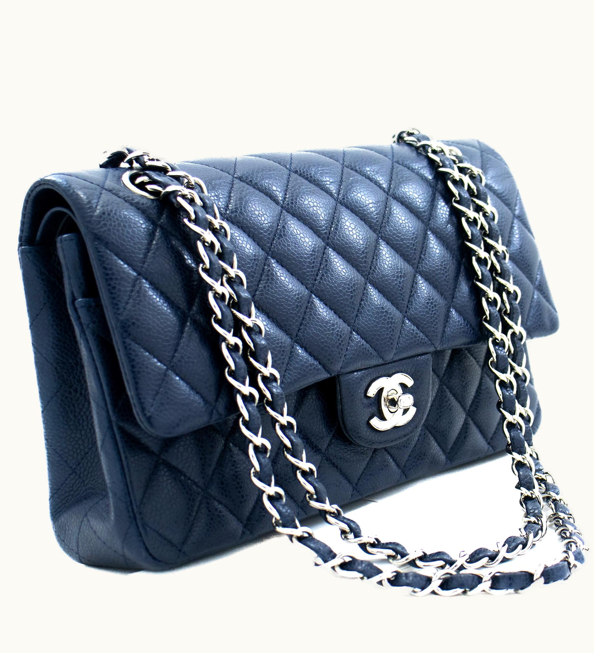 Chanel Chanel Navy Caviar Double Flap Chain Shoulder Bag Quilted Leather