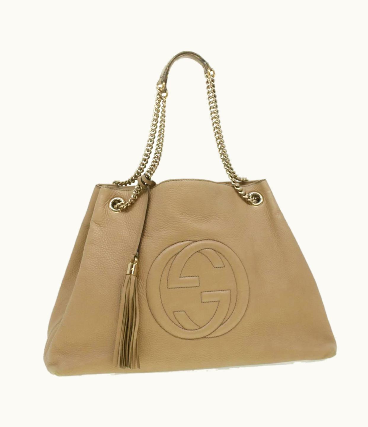 Gucci Gucci Chain Soho Shoulder Bag Leather Beige 310306
