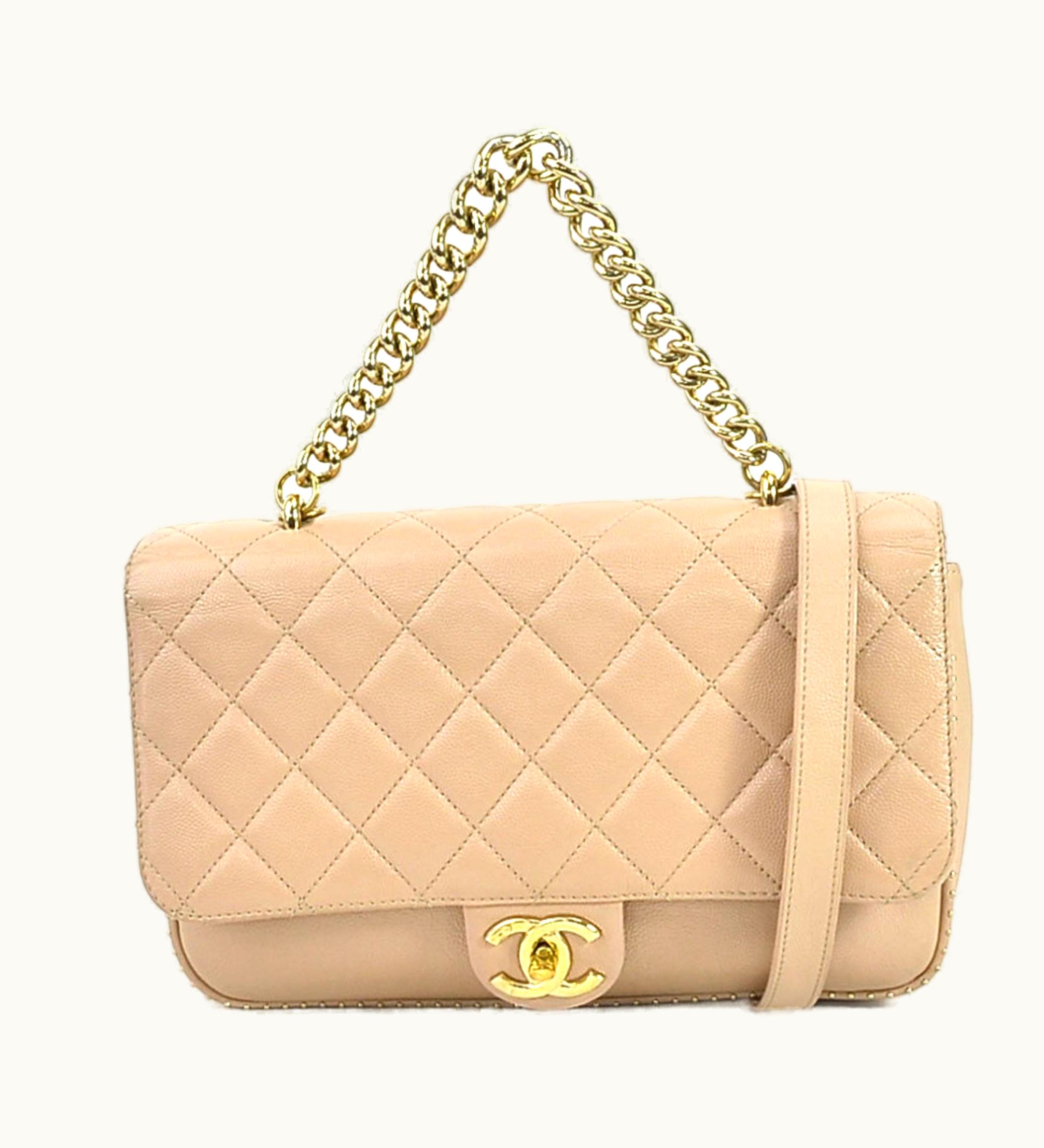 Chanel Chanel Diagonal Shoulder Bag Cocomark Matrasse Caviar Skin Leather Beige Gold Unisex 99540A