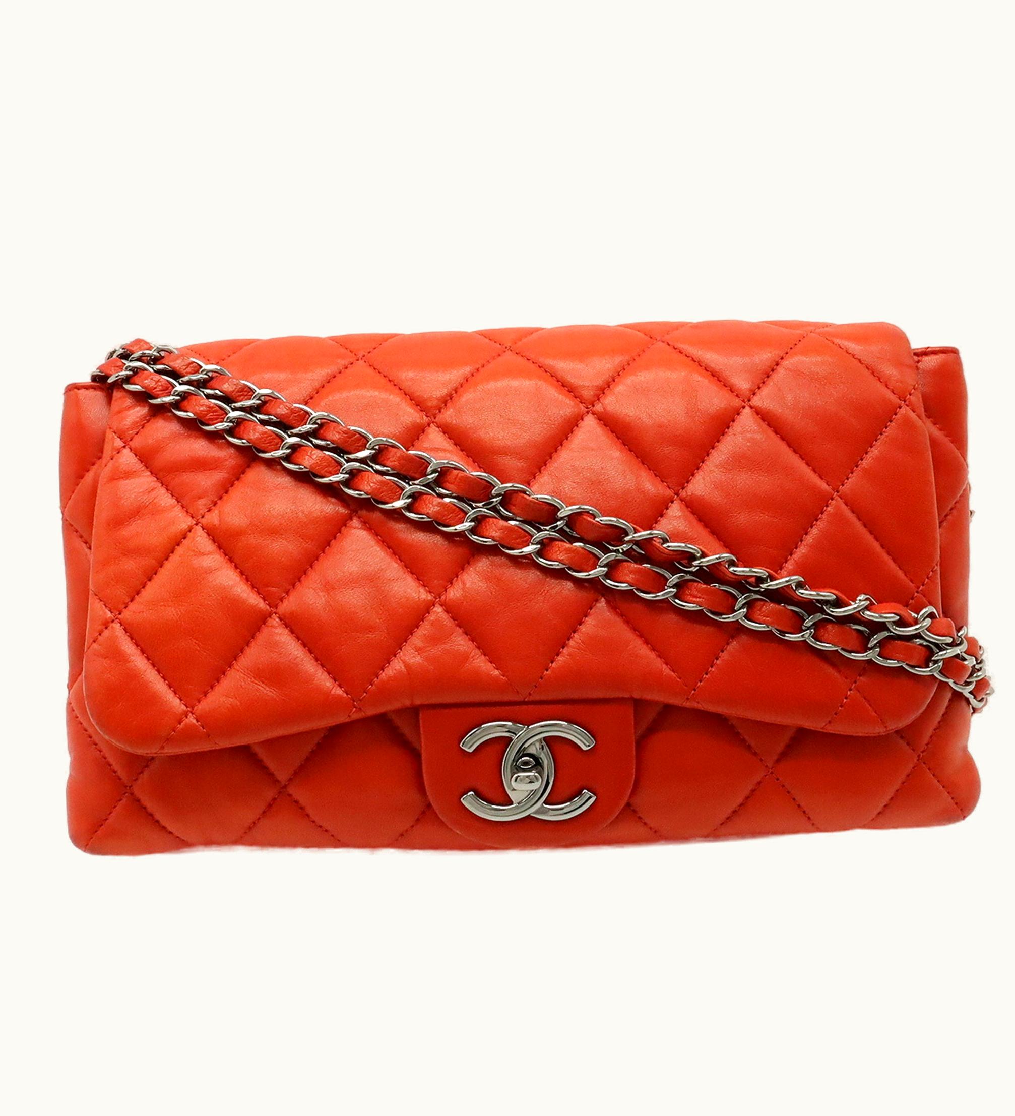 Chanel Chanel Matelasse Here Mark Chain Shoulder Bag Accordion Leather Blood Orange