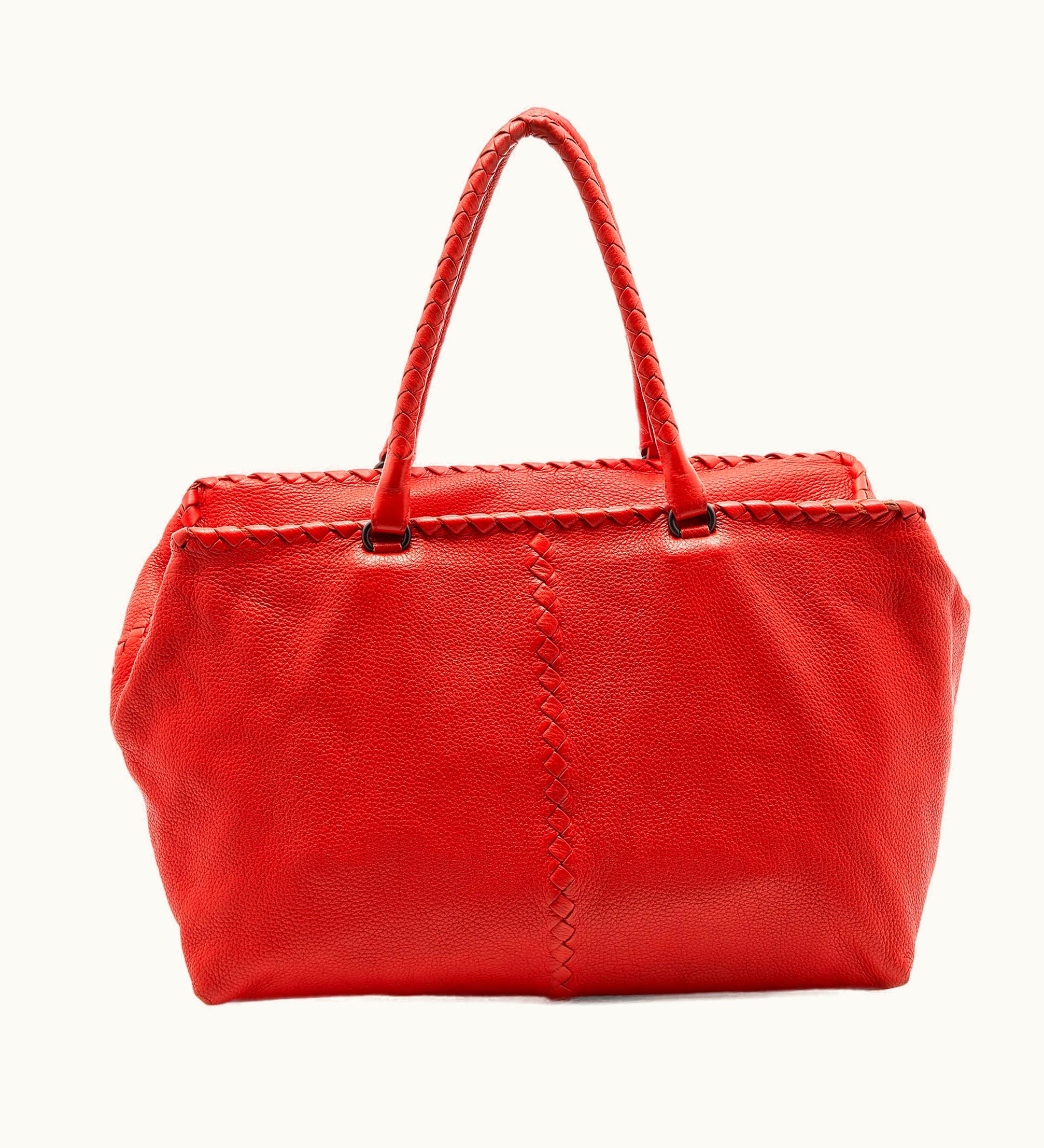 Bottega Veneta Bottega Veneta Orange Cervo Intrecciato Leather Large Brick Bag