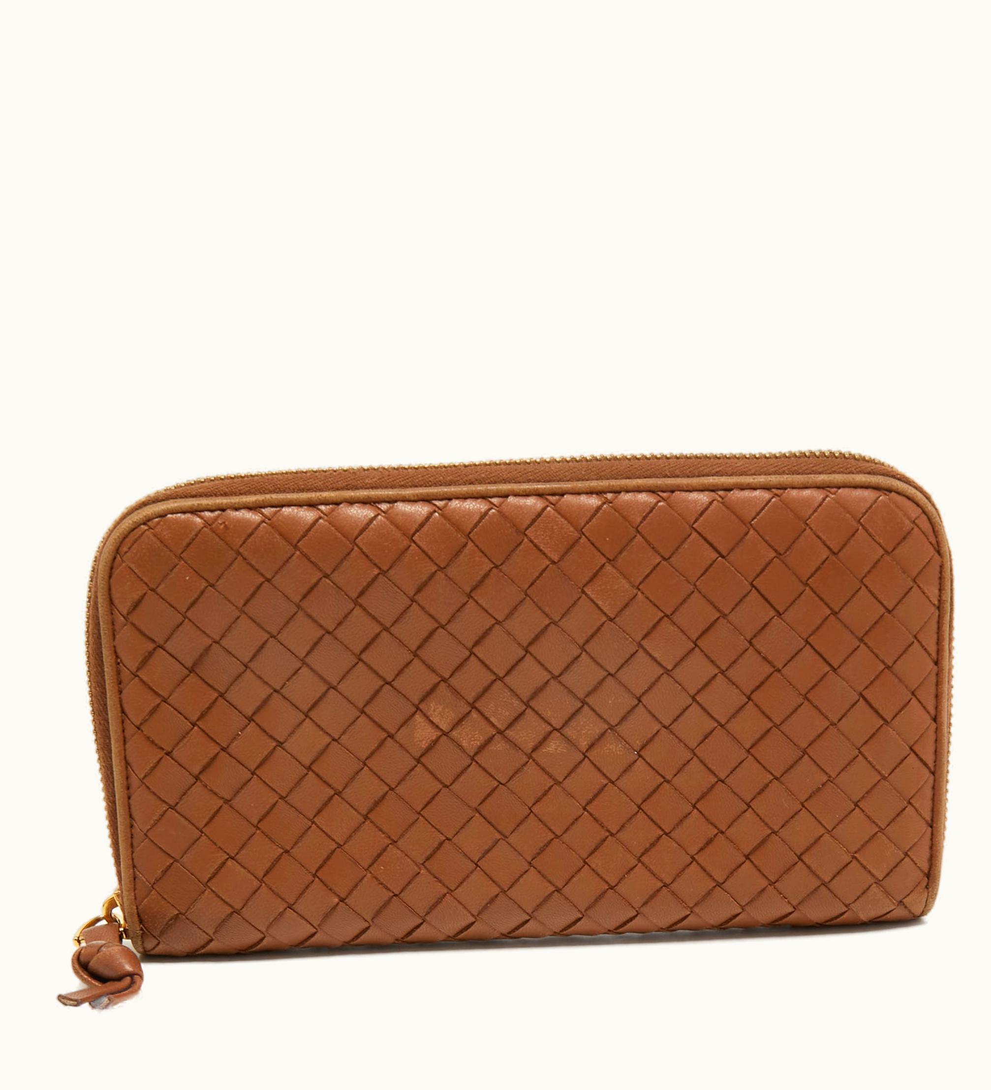 Bottega Veneta Bottega Veneta Intrecciato Brown Leather Zip Around Wallet