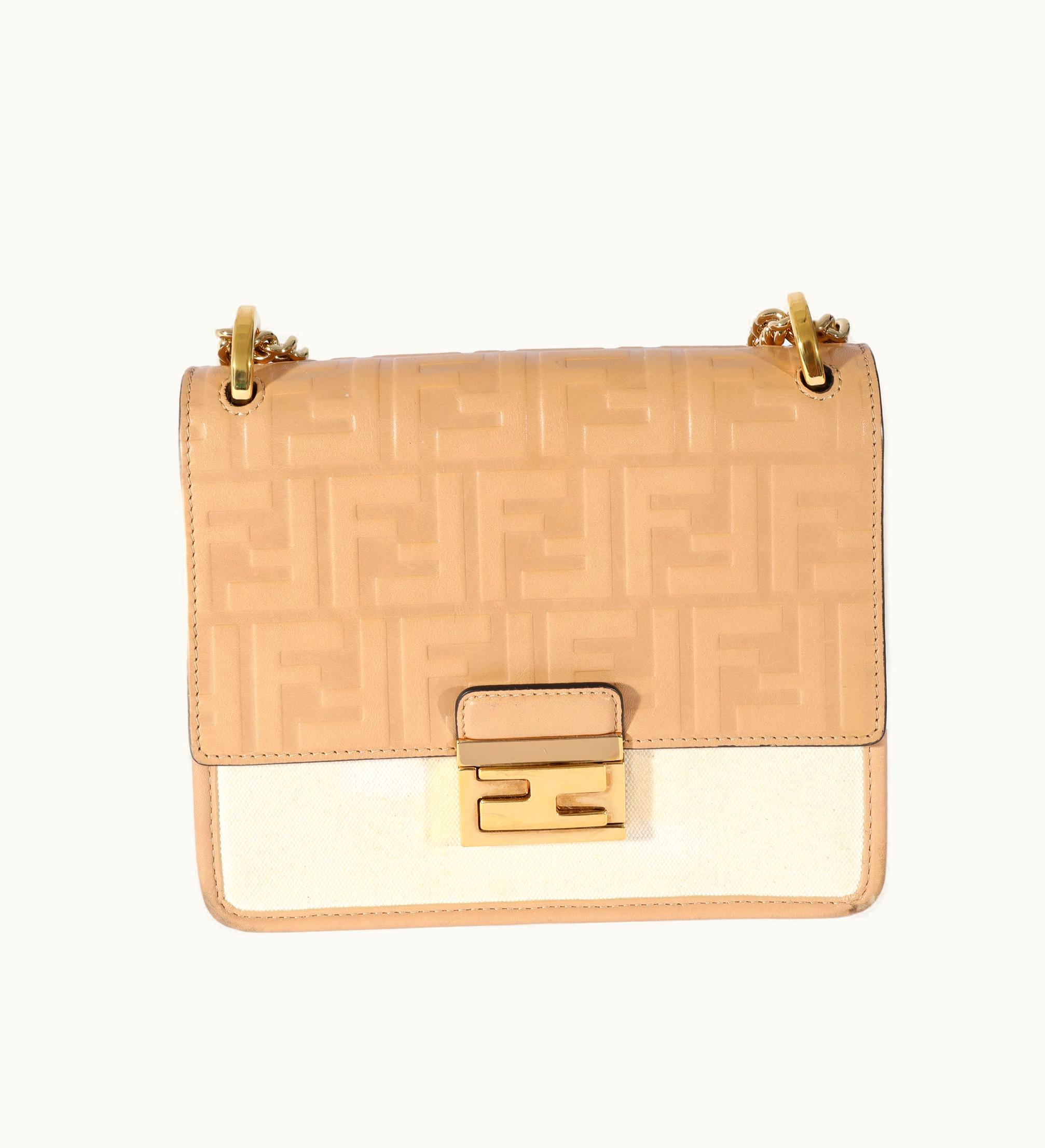 Fendi Fendi Canvas Leather Beige Zucca Small U Kan Chain Bag