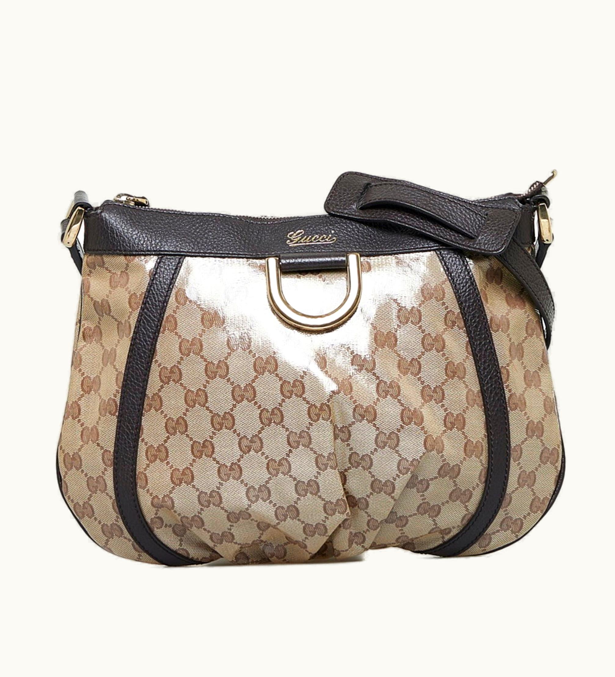 Gucci Gucci GG Crystal Abbey Shoulder Bag 265691 Beige Brown Pvc Leather Ladies