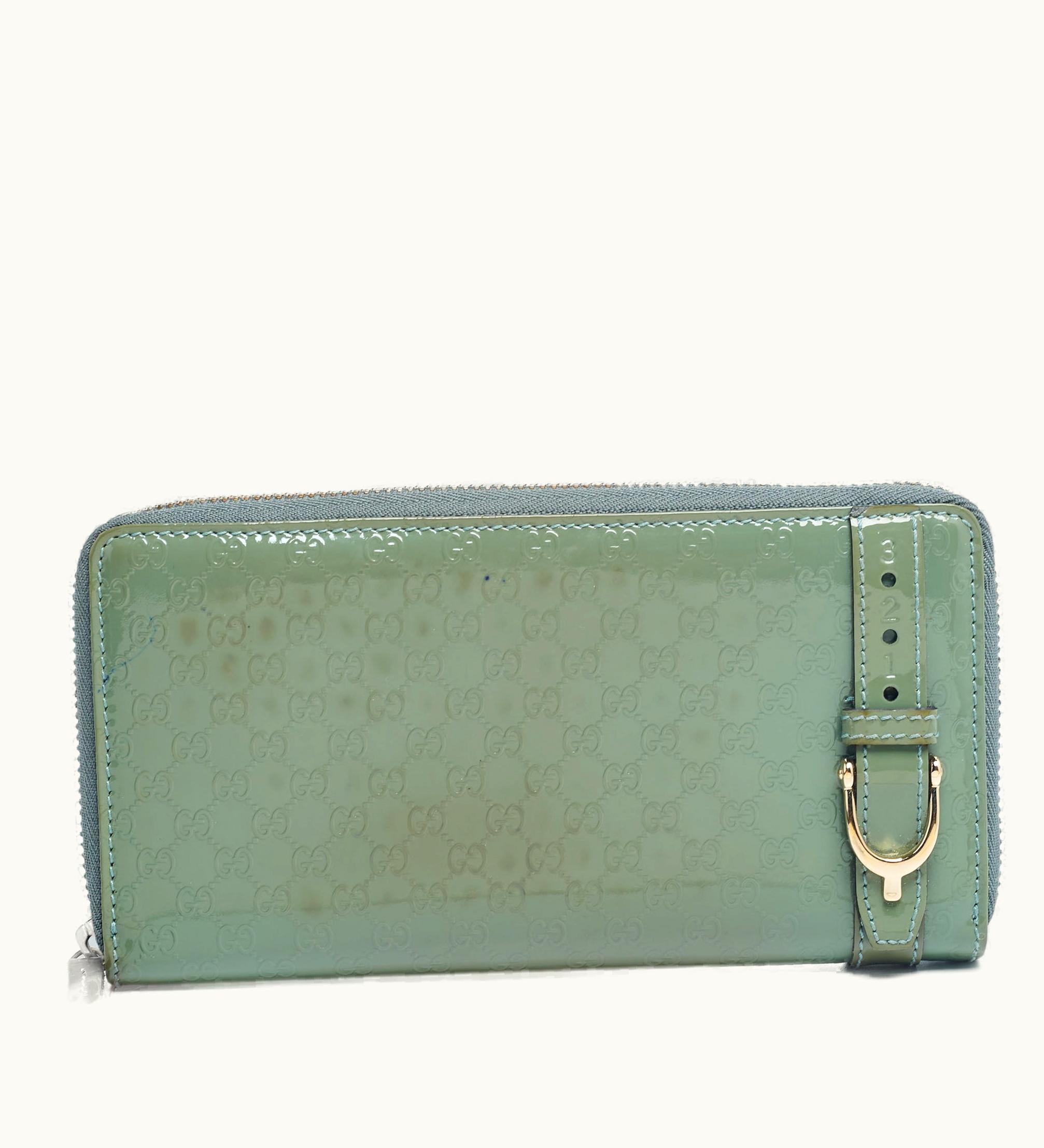 Gucci Gucci Green Microguccissima Patent Leather Zip Around Wallet