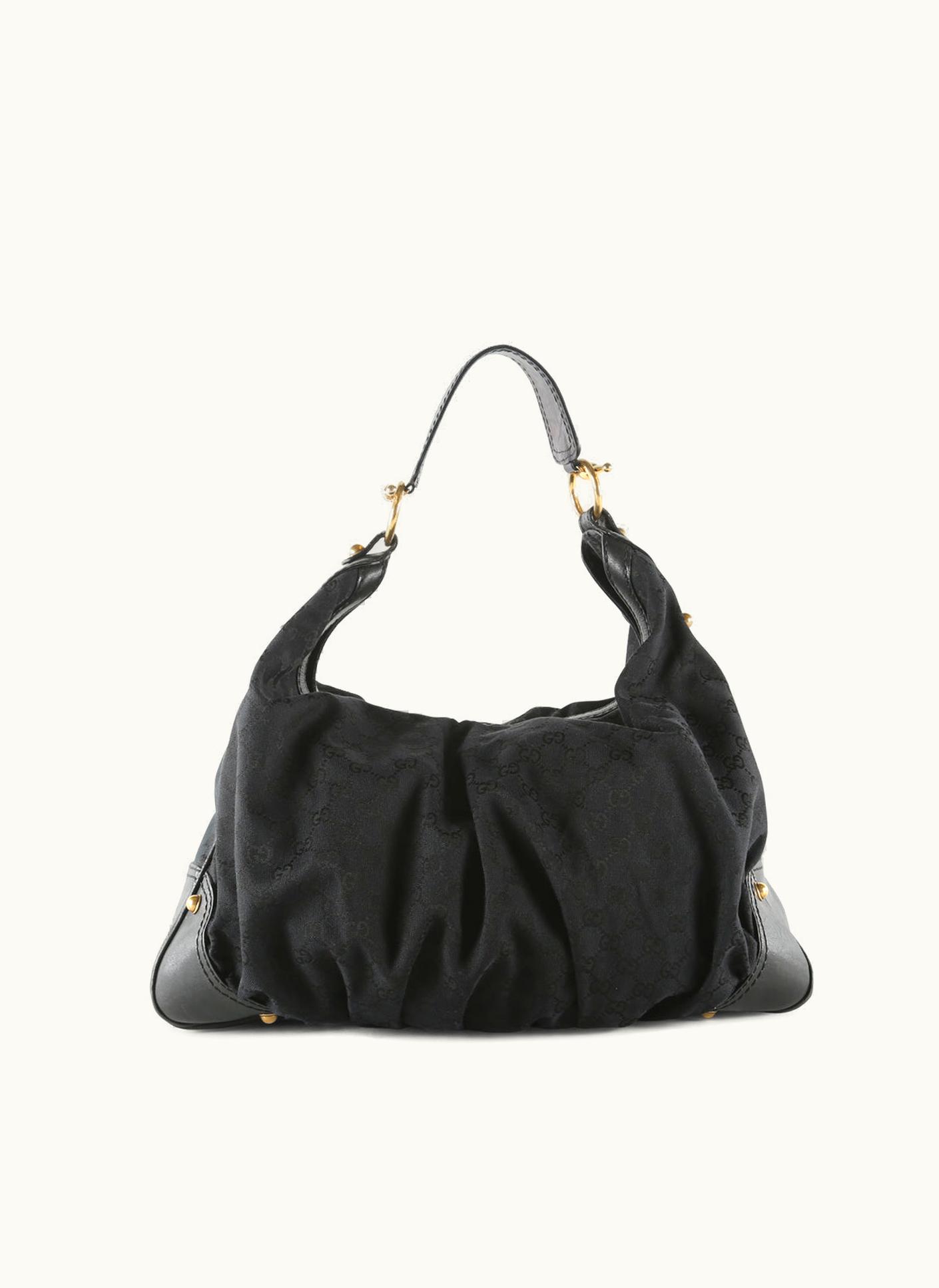 Gucci Gucci Black Monogram Canvas Large Jockey Hobo Bag